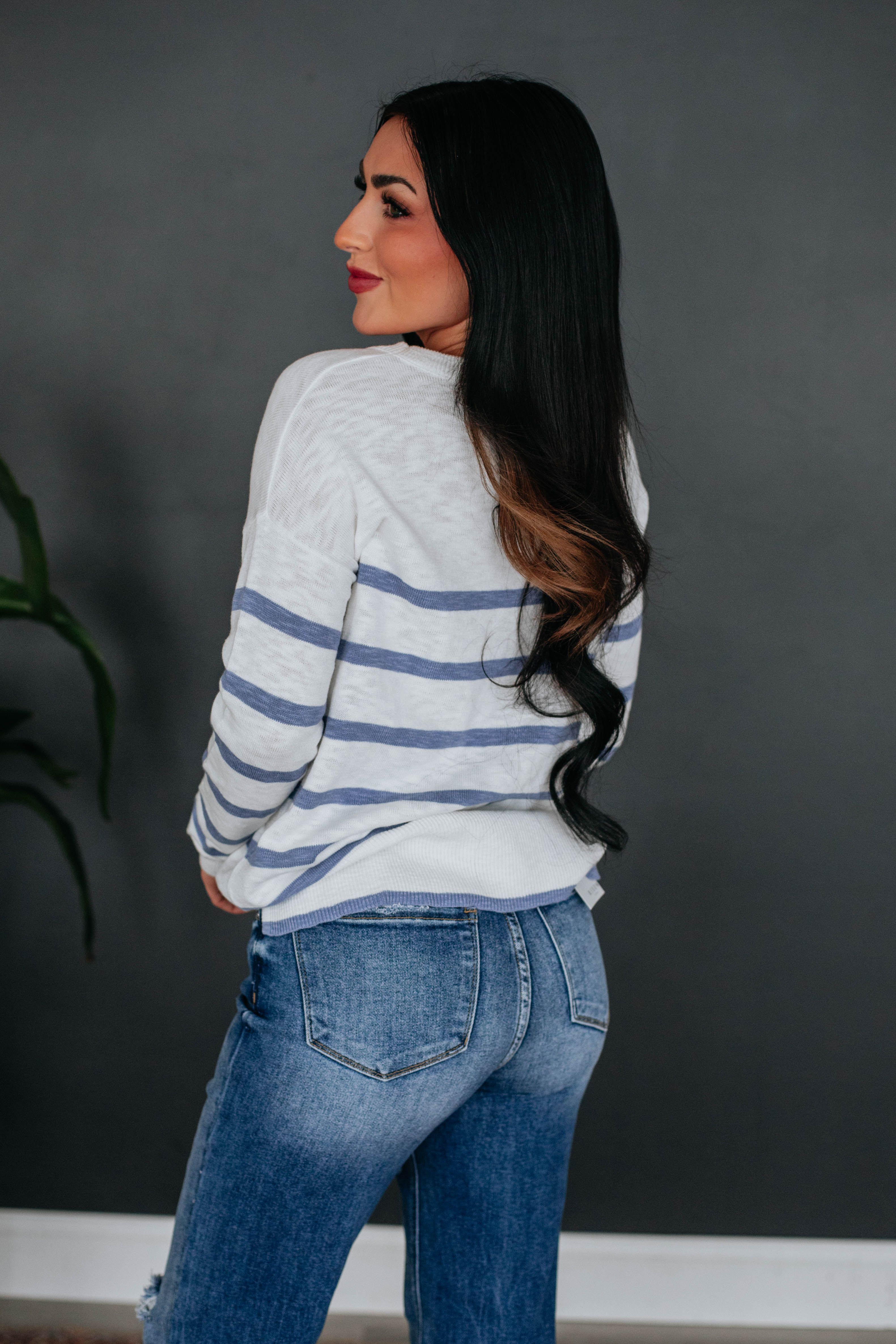 Jenelle Striped Sweater - Steel Blue Mix sold by Wild Oak Boutique product image thumbnail 4