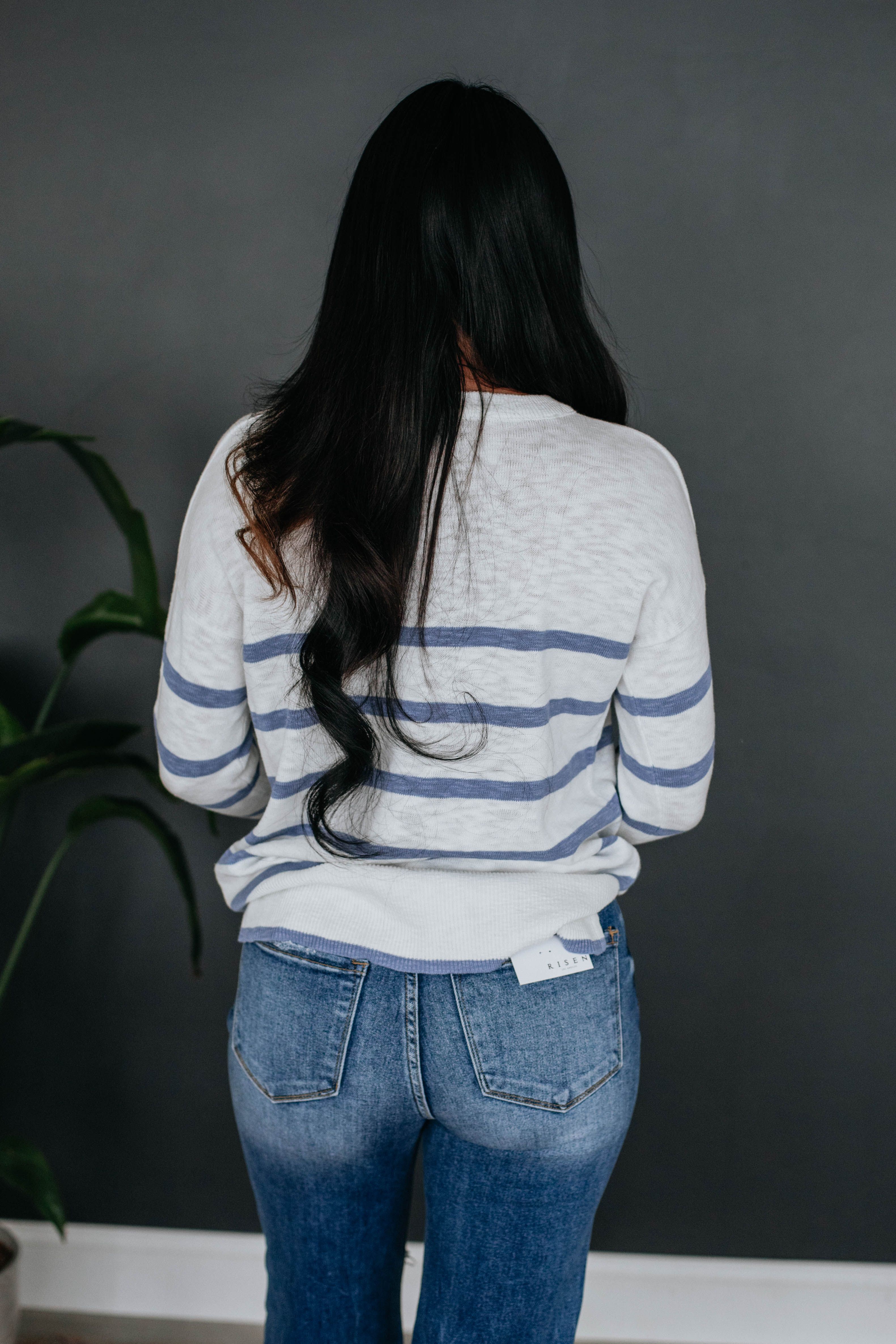Jenelle Striped Sweater - Steel Blue Mix sold by Wild Oak Boutique product image thumbnail 5