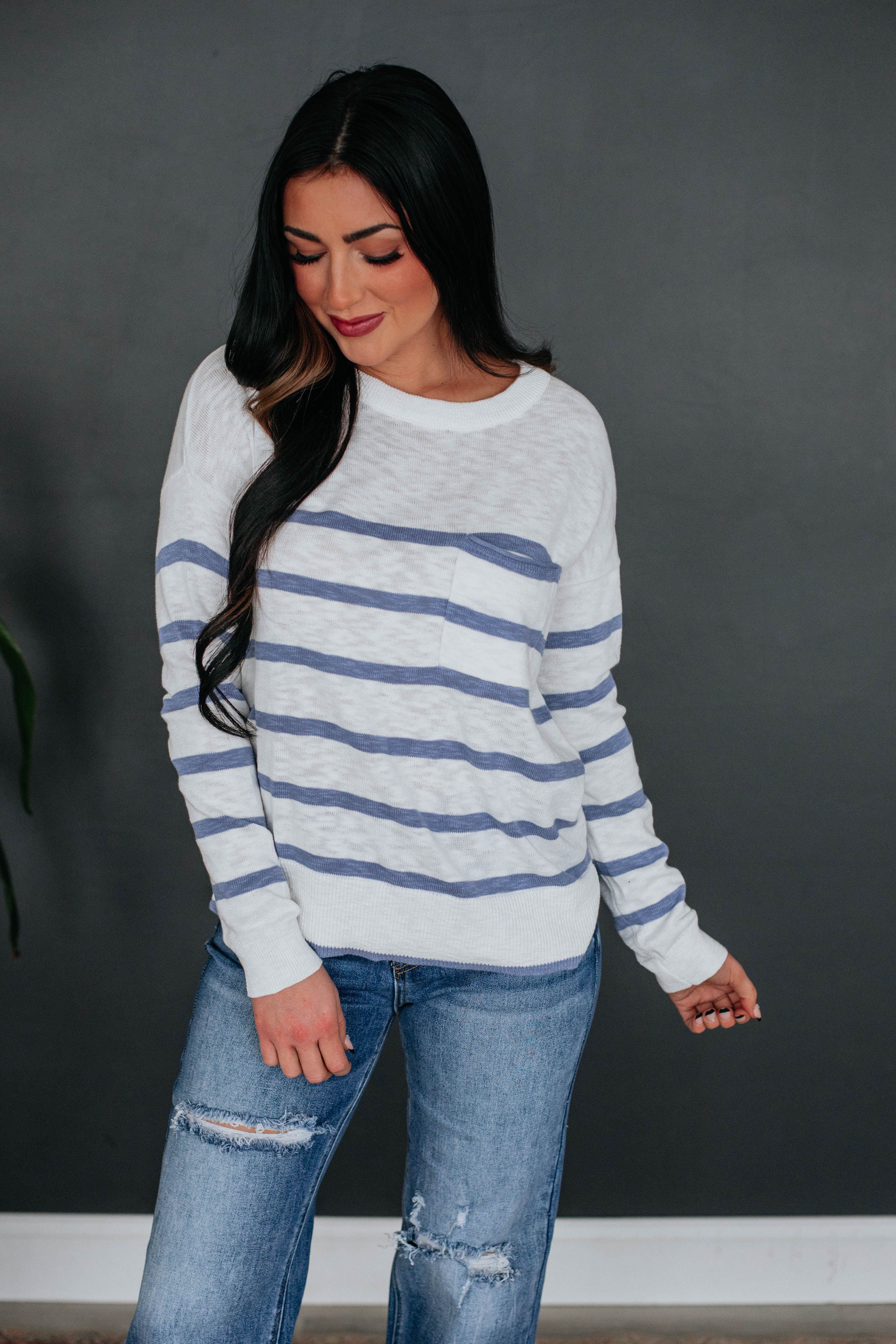 Jenelle Striped Sweater - Steel Blue Mix sold by Wild Oak Boutique product image thumbnail 3