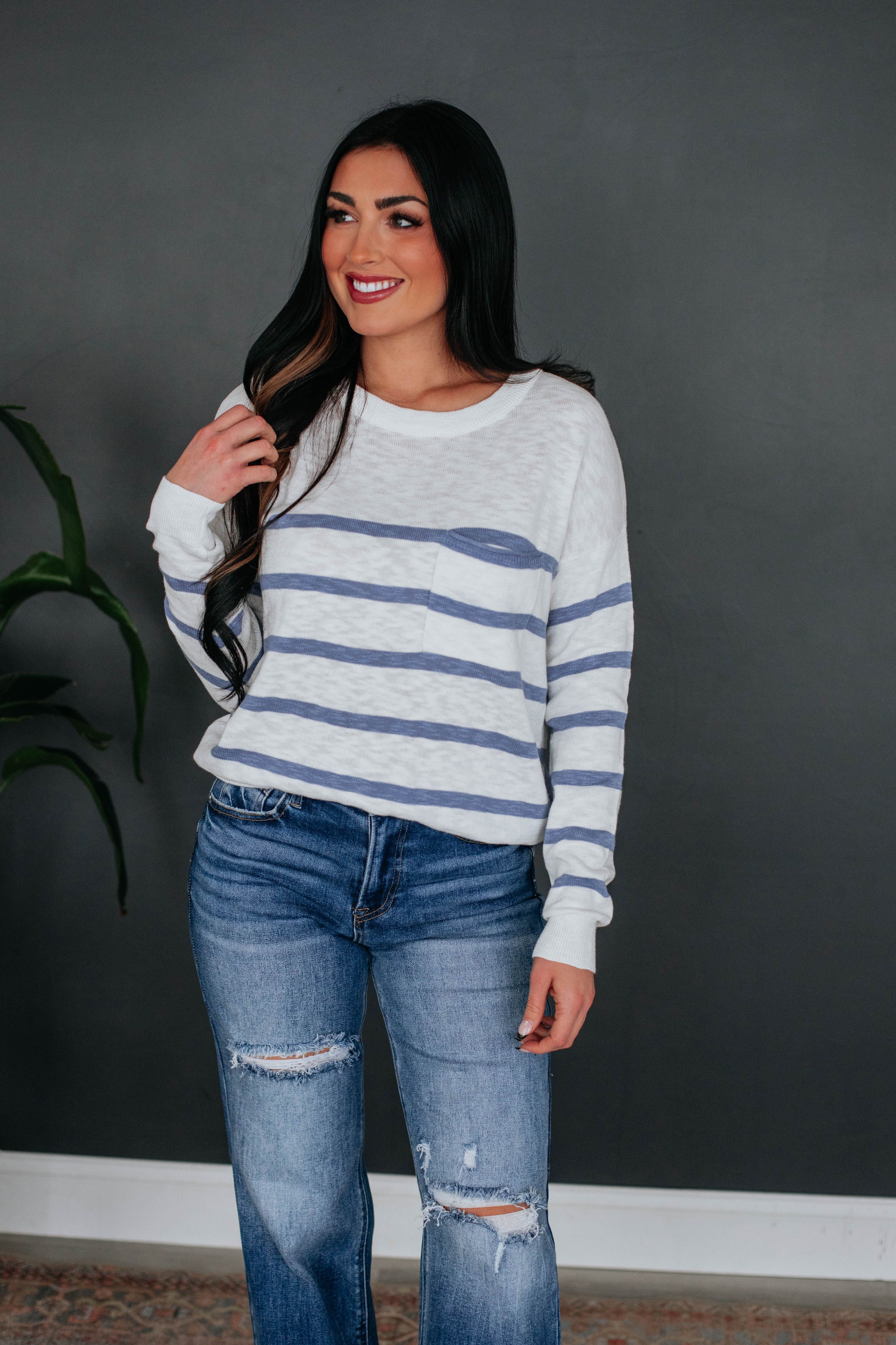 Jenelle Striped Sweater - Steel Blue Mix sold by Wild Oak Boutique