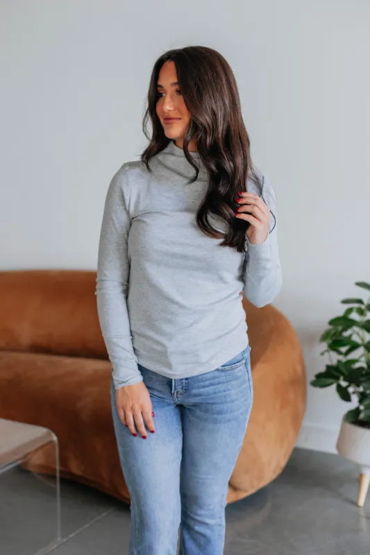 Cene Mock Neck Top - Heather Grey made by Wild Oak Boutique