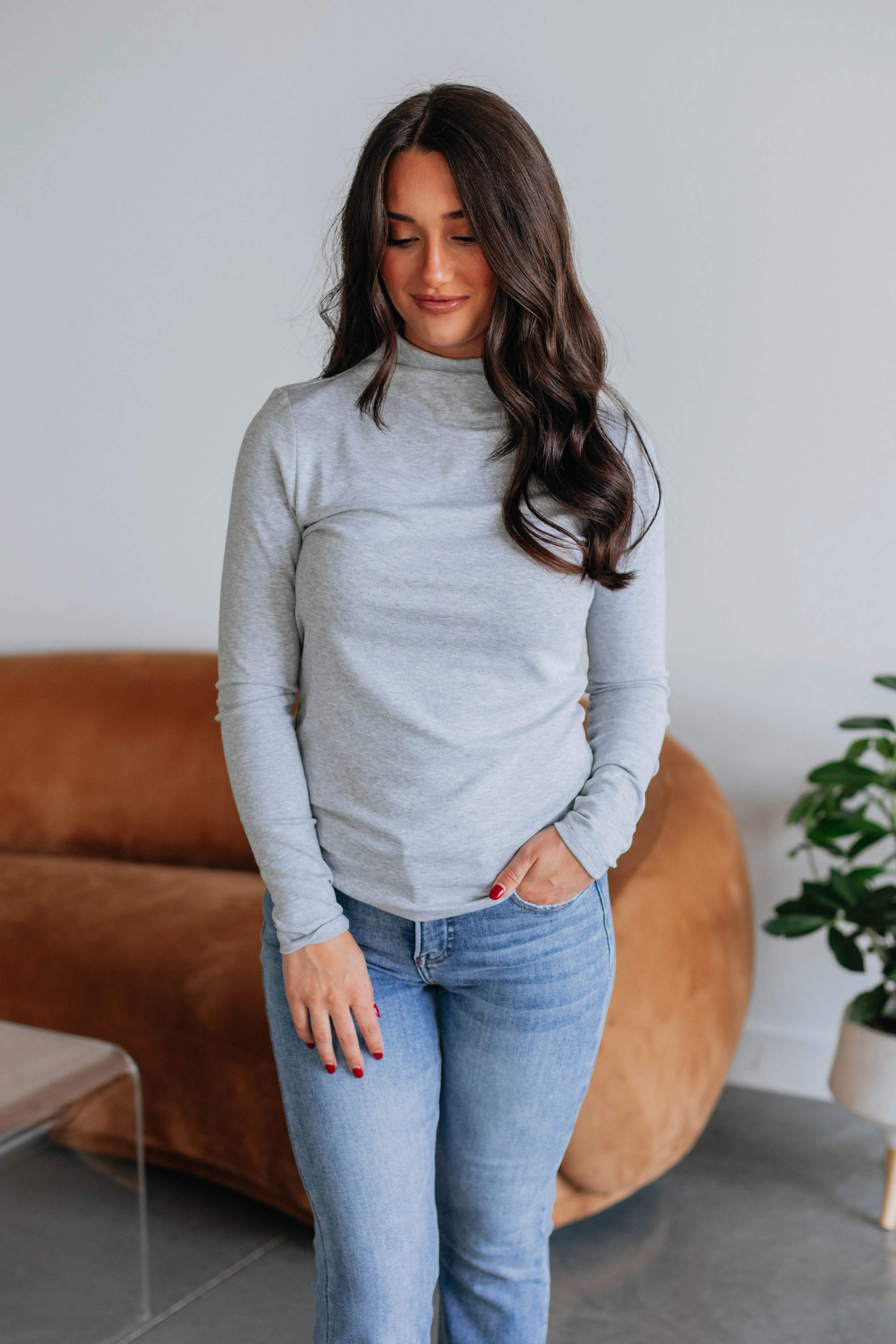 Cene Mock Neck Top - Heather Grey sold by Wild Oak Boutique product image thumbnail 3