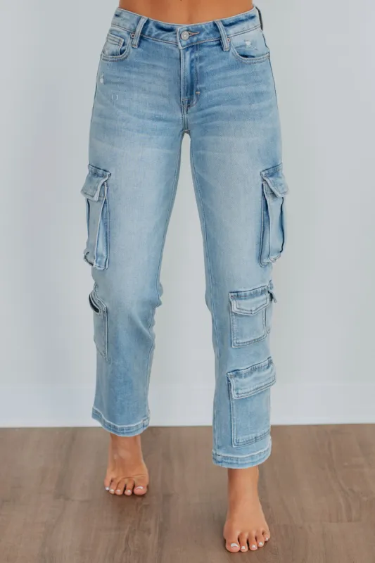 Tracey Hidden Cargo Jeans - Light Wash sold by Wild Oak Boutique