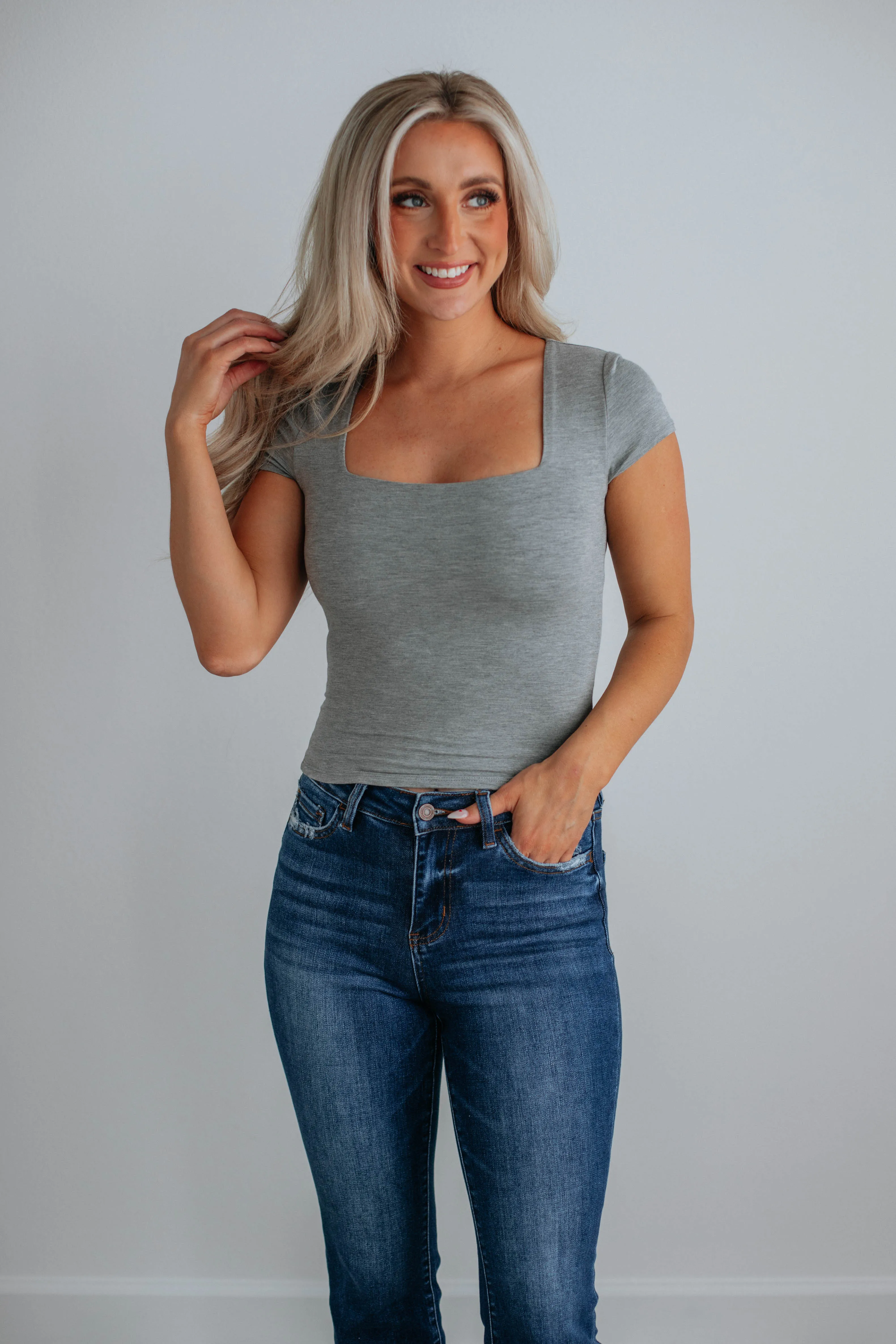 Jace Basic Top - Heather Grey sold by Wild Oak Boutique product image thumbnail 3