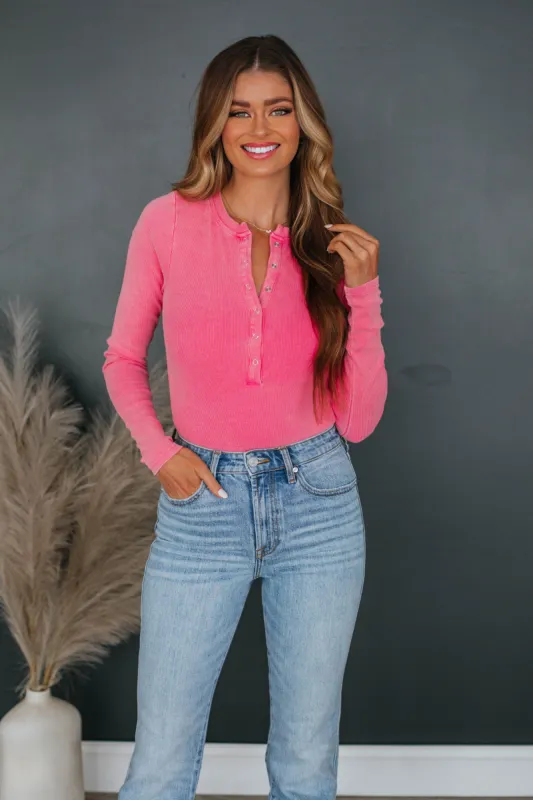 Vanessa Ribbed Bodysuit - Bubblegum sold by Wild Oak Boutique