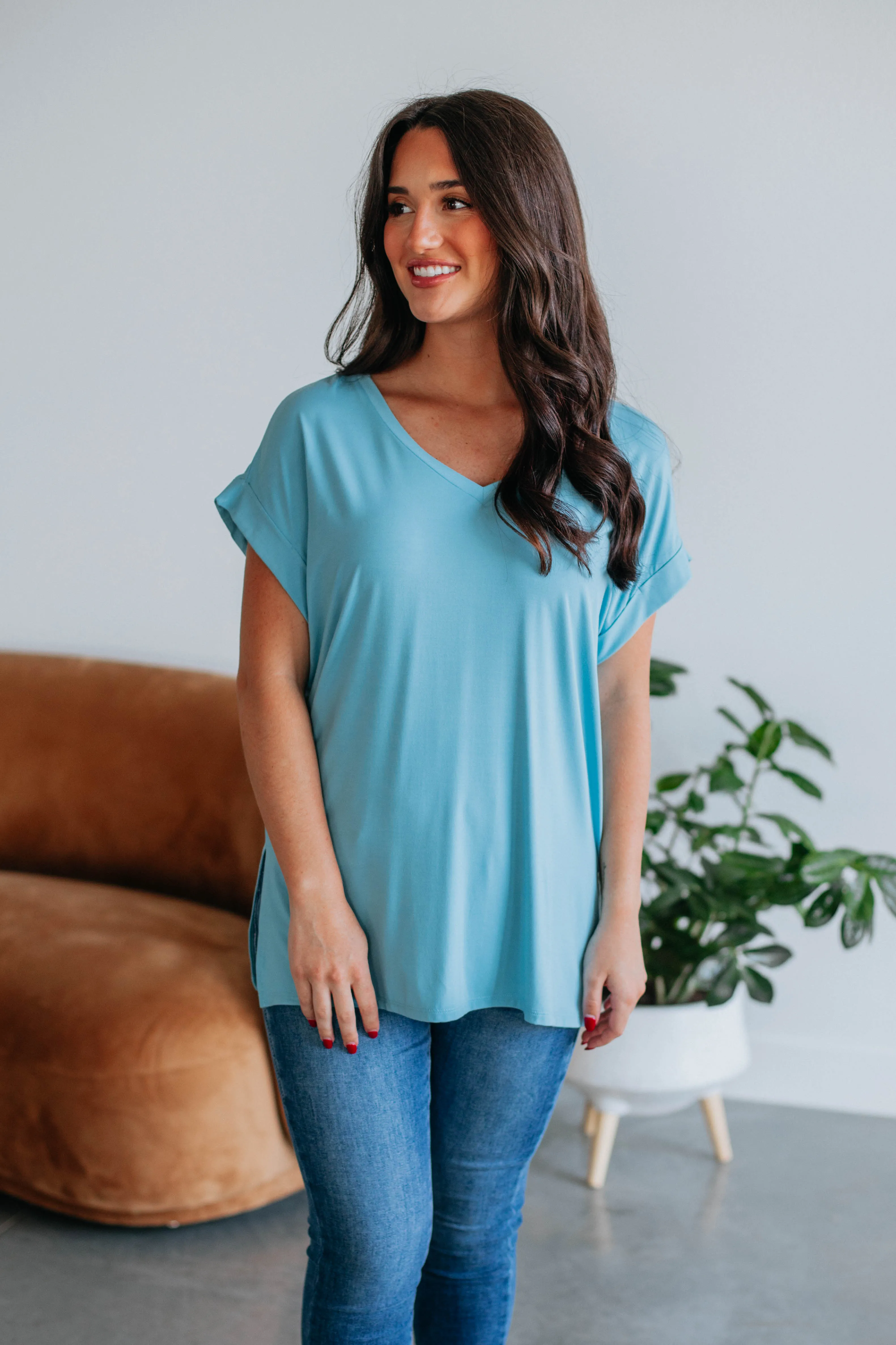 Jill Basic Tee - Dusty Blue sold by Wild Oak Boutique product image thumbnail 5