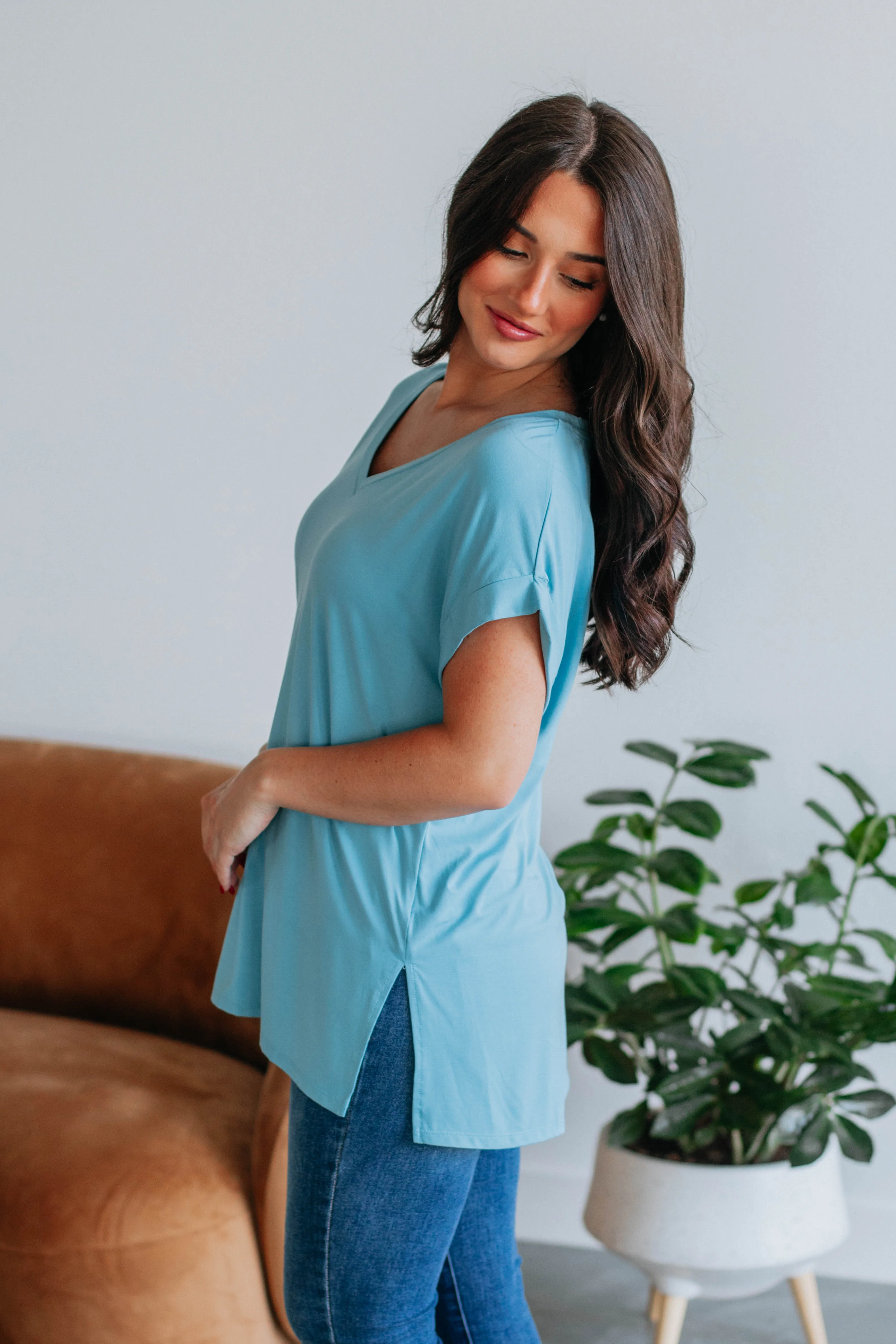 Jill Basic Tee - Dusty Blue sold by Wild Oak Boutique product image thumbnail 2