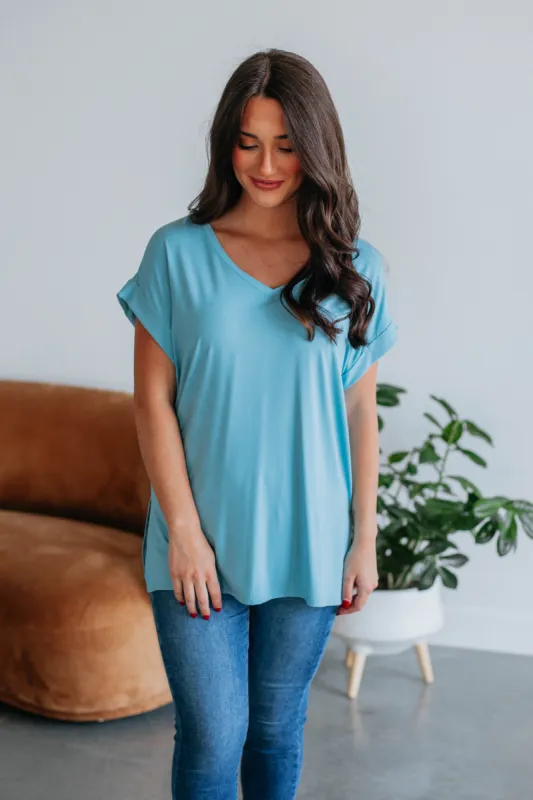 Jill Basic Tee - Dusty Blue sold by Wild Oak Boutique