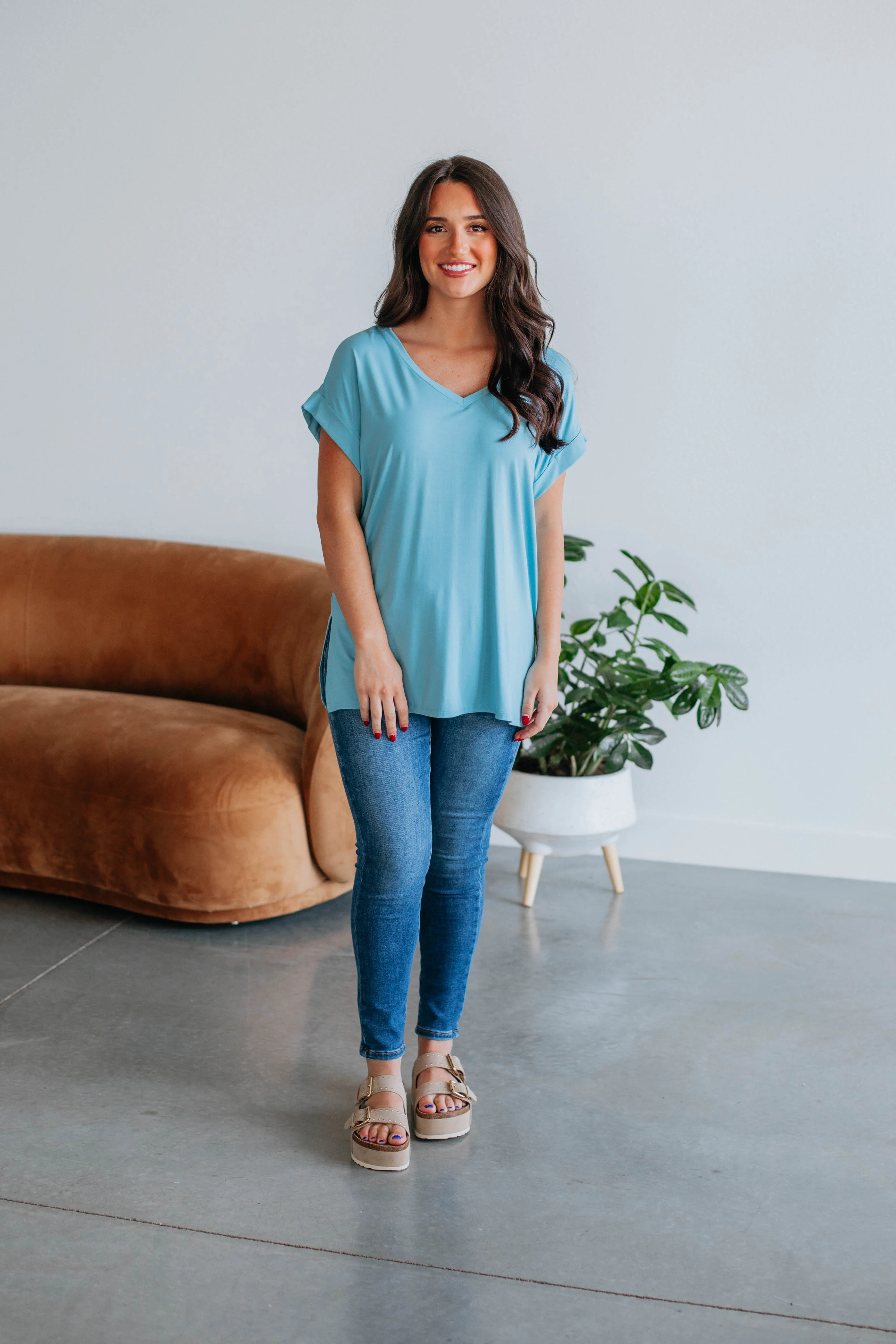Jill Basic Tee - Dusty Blue sold by Wild Oak Boutique product image thumbnail 3