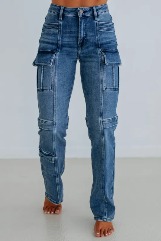 Tracey Hidden Cargo Jeans - Dark Wash sold by Wild Oak Boutique