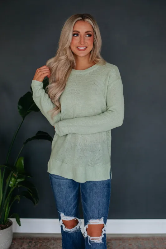 Adina Knit Sweater - Light Olive sold by Wild Oak Boutique