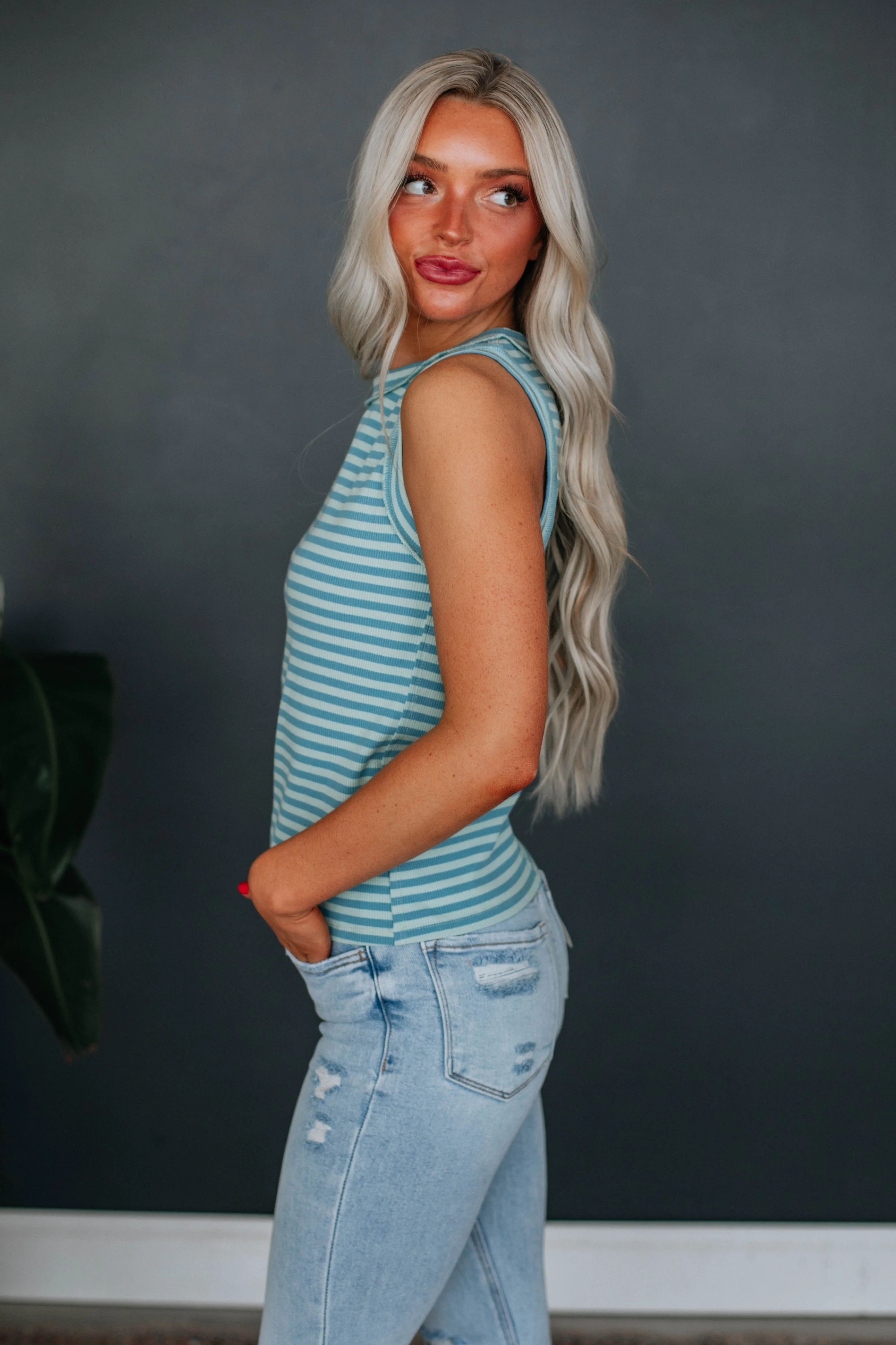 Tylar Ribbed Tank - Sky Blue Mix sold by Wild Oak Boutique product image thumbnail 3