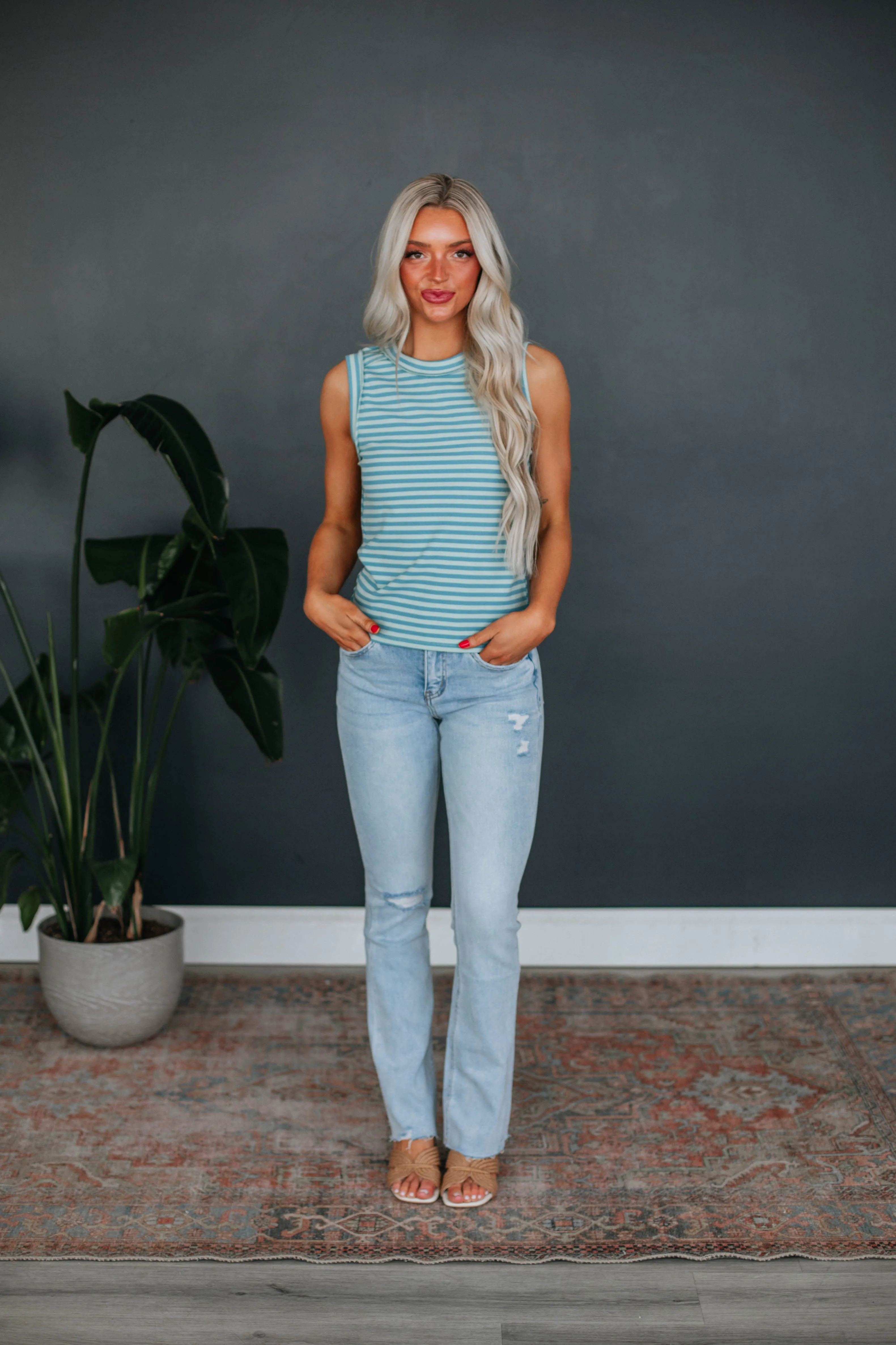 Tylar Ribbed Tank - Sky Blue Mix sold by Wild Oak Boutique product image thumbnail 2