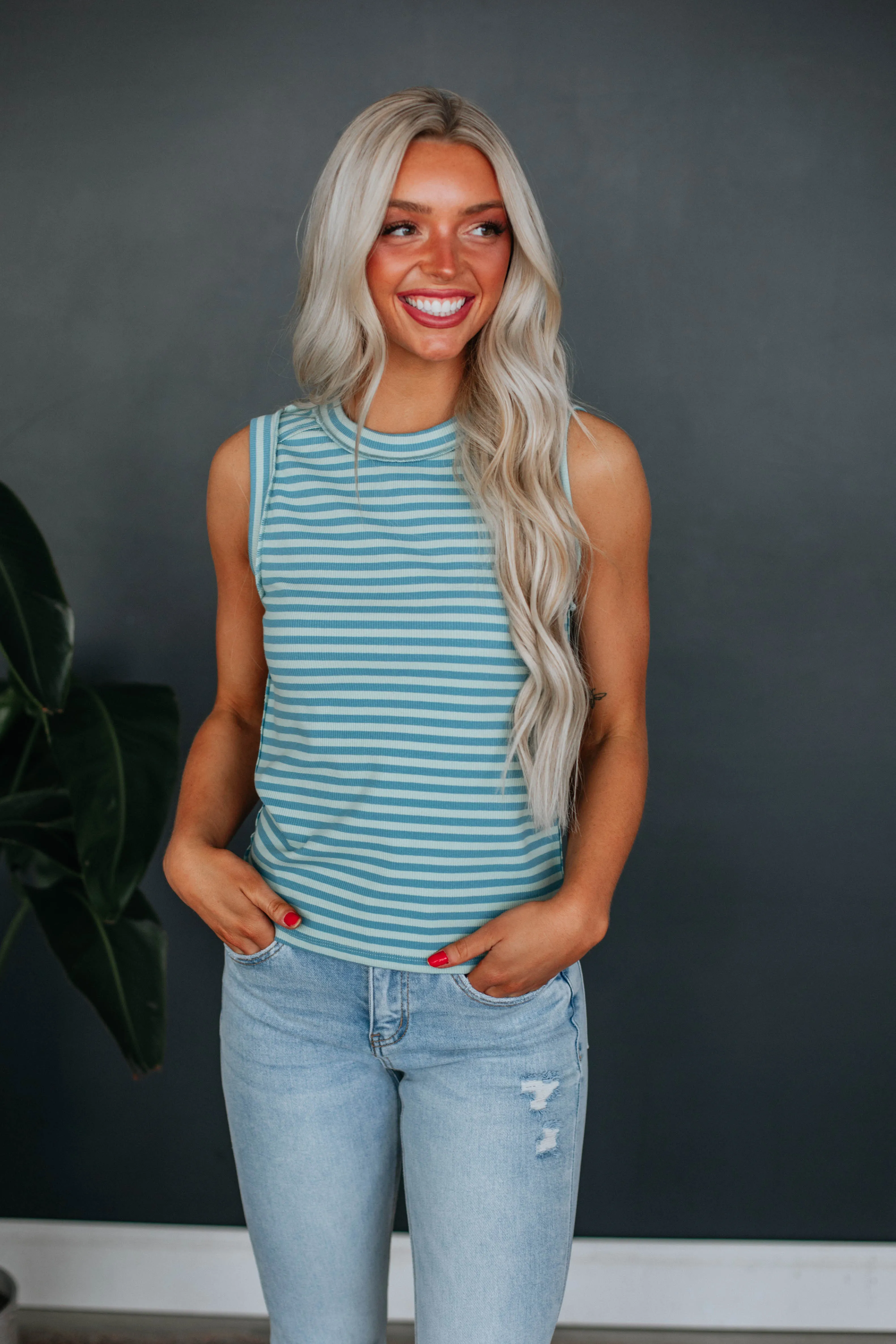Tylar Ribbed Tank - Sky Blue Mix sold by Wild Oak Boutique