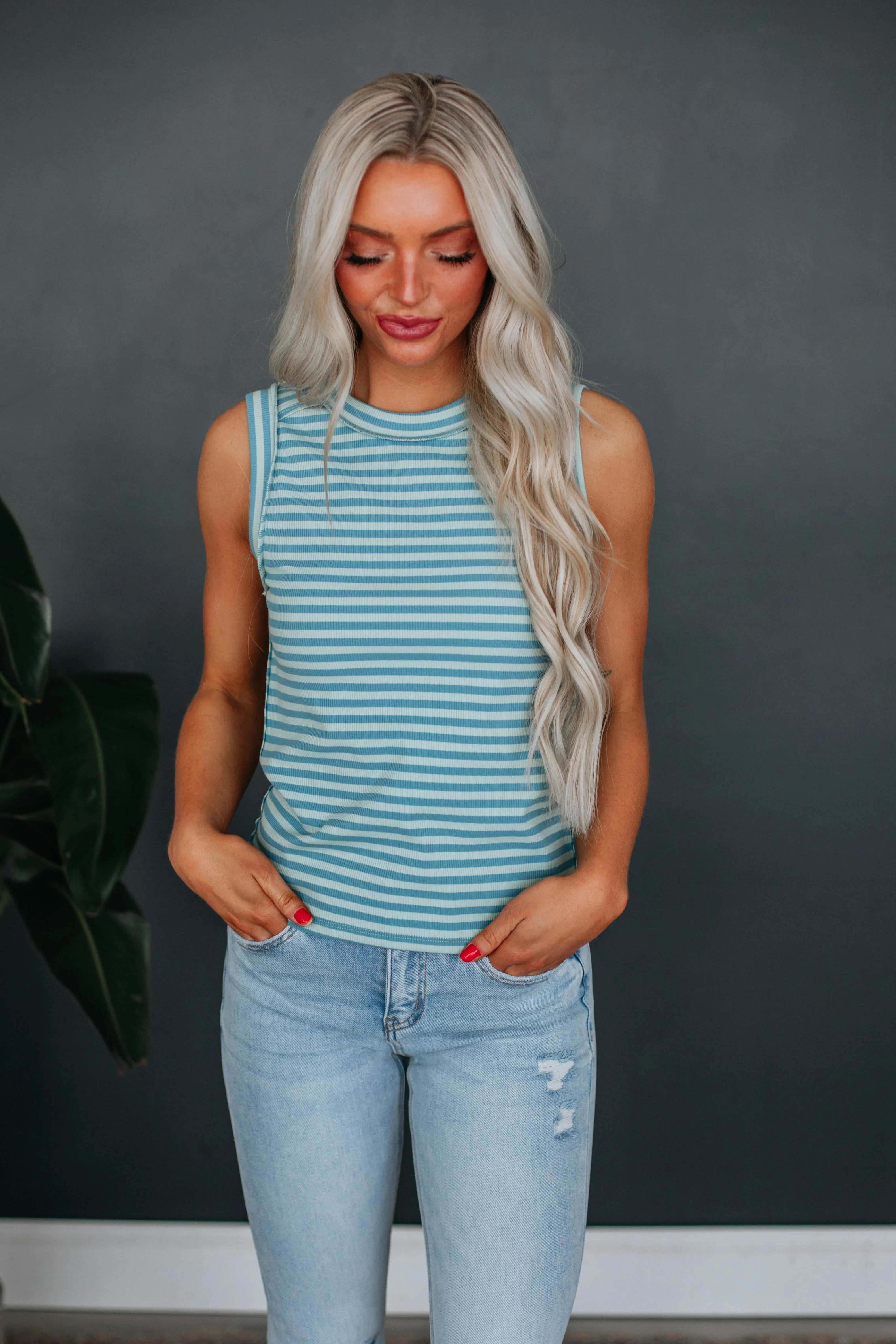 Tylar Ribbed Tank - Sky Blue Mix sold by Wild Oak Boutique product image thumbnail 4