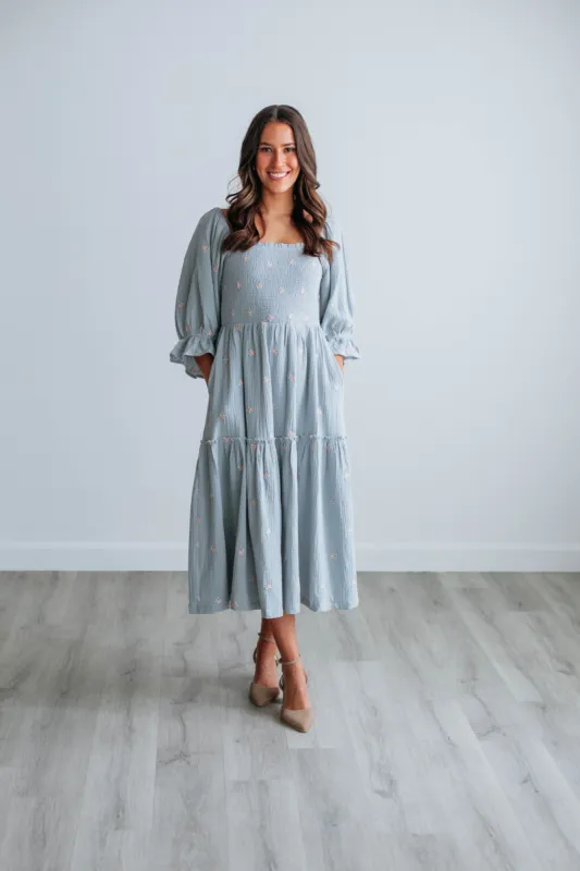 Darcy Midi Dress - Powder Blue sold by Wild Oak Boutique