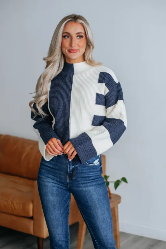 Samuel Colorblock Sweater - Navy sold by Wild Oak Boutique