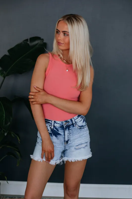 April Ribbed Bodysuit - Hibiscus sold by Wild Oak Boutique