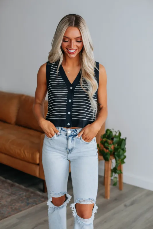 Raymond Striped Top - Navy made by By Together