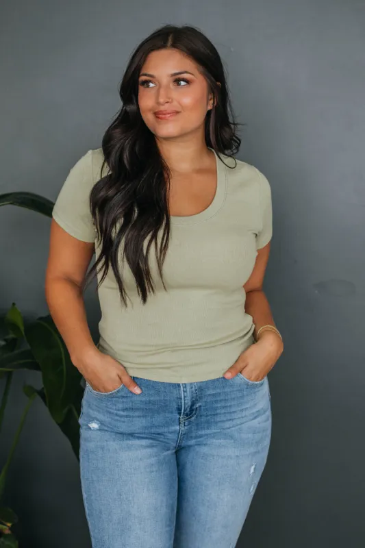 Aviana Ribbed Top - Light Olive sold by Wild Oak Boutique