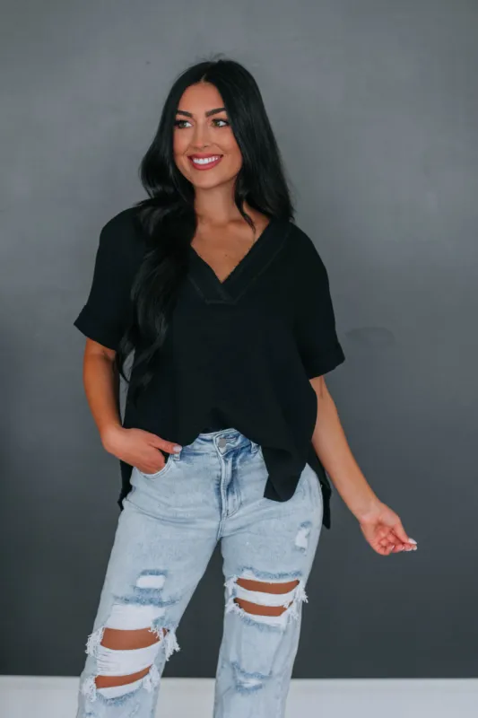 Tammy Textured Top - Black sold by Wild Oak Boutique