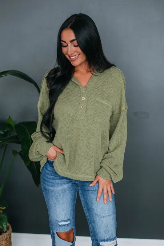 Zurie Knit Hoodie - Light Olive sold by Wild Oak Boutique