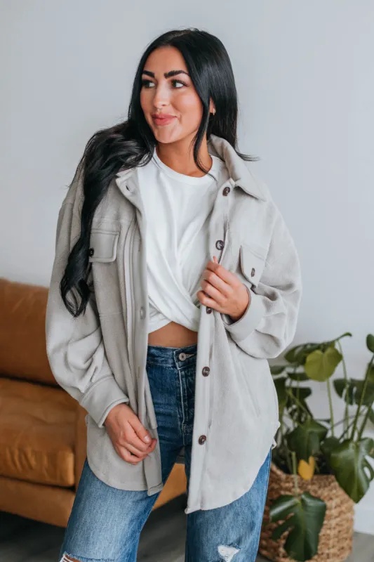 Huntington Fleece Shacket - Stone sold by Wild Oak Boutique