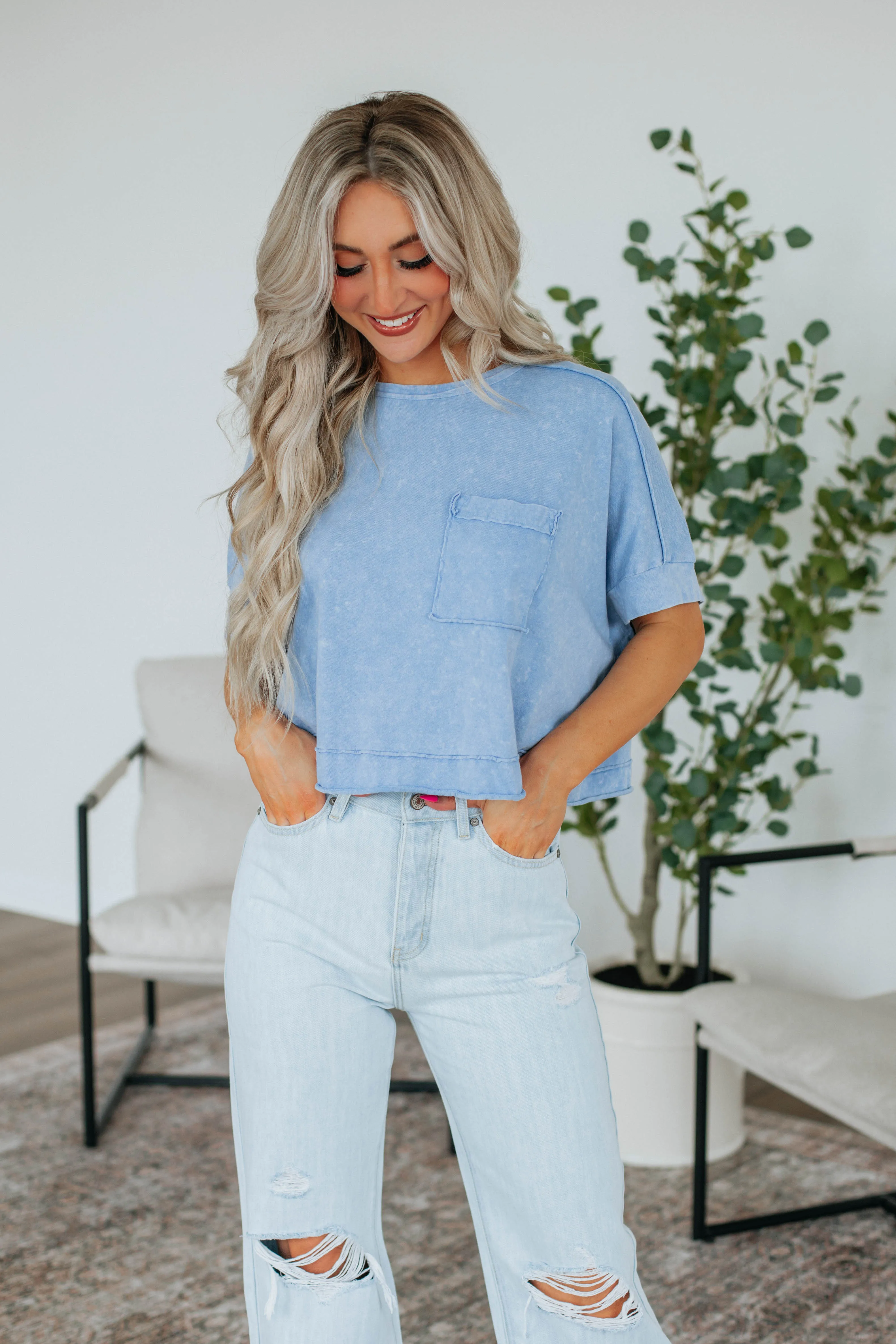 Miles Oversized Tee - Periwinkle sold by Wild Oak Boutique product image thumbnail 4