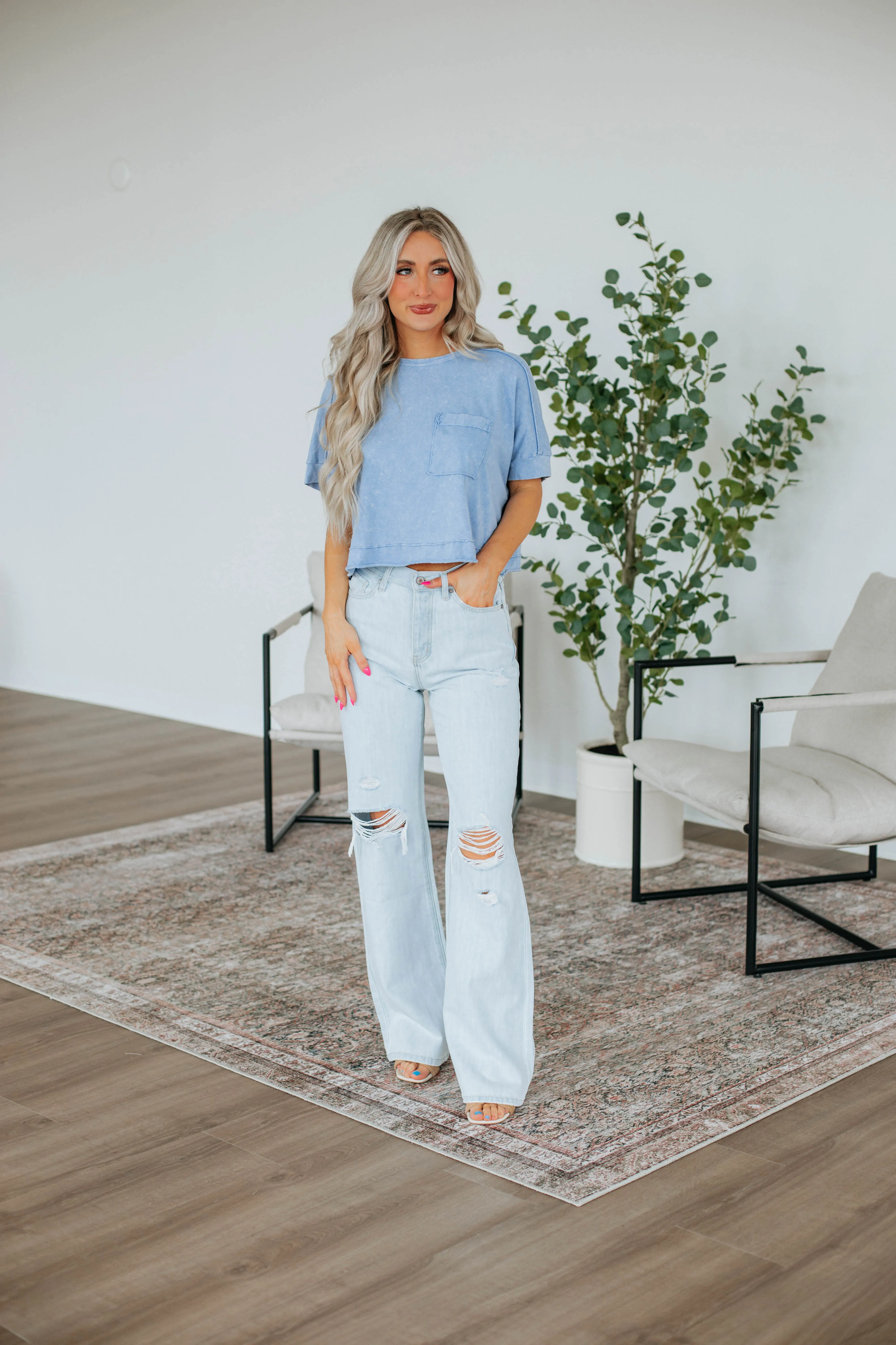 Miles Oversized Tee - Periwinkle sold by Wild Oak Boutique product image thumbnail 3