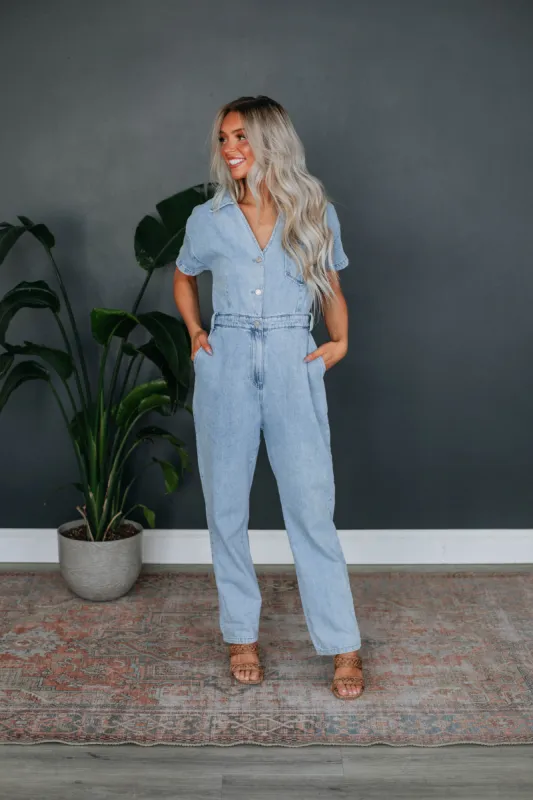 Carrington Denim Jumpsuit sold by Wild Oak Boutique