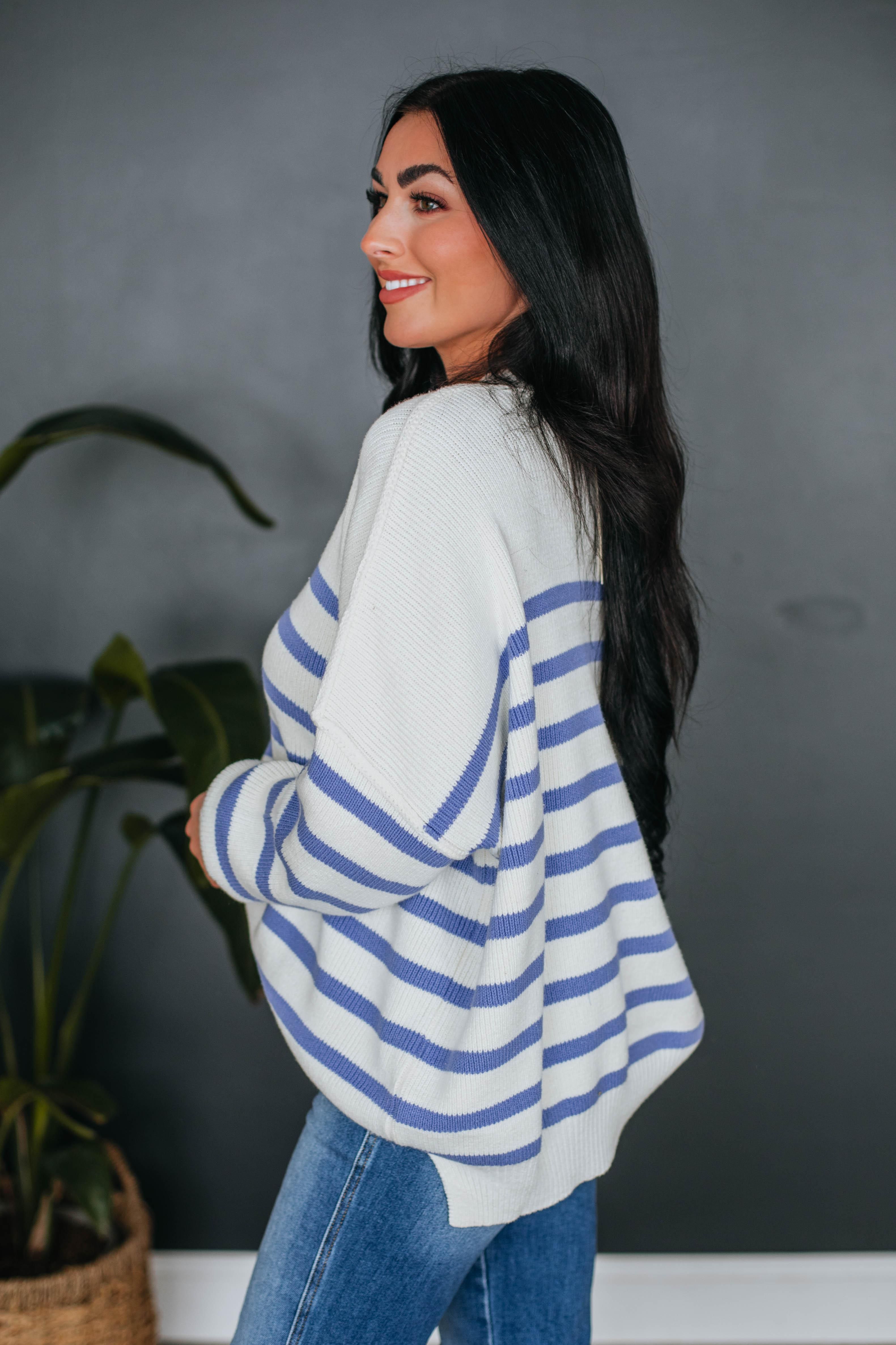 Darcie Striped Sweater - Periwinkle sold by Wild Oak Boutique product image thumbnail 2