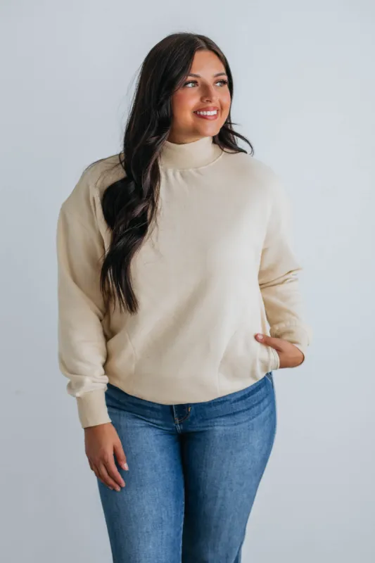 Jentri Mock Neck Sweatshirt - Natural sold by Wild Oak Boutique