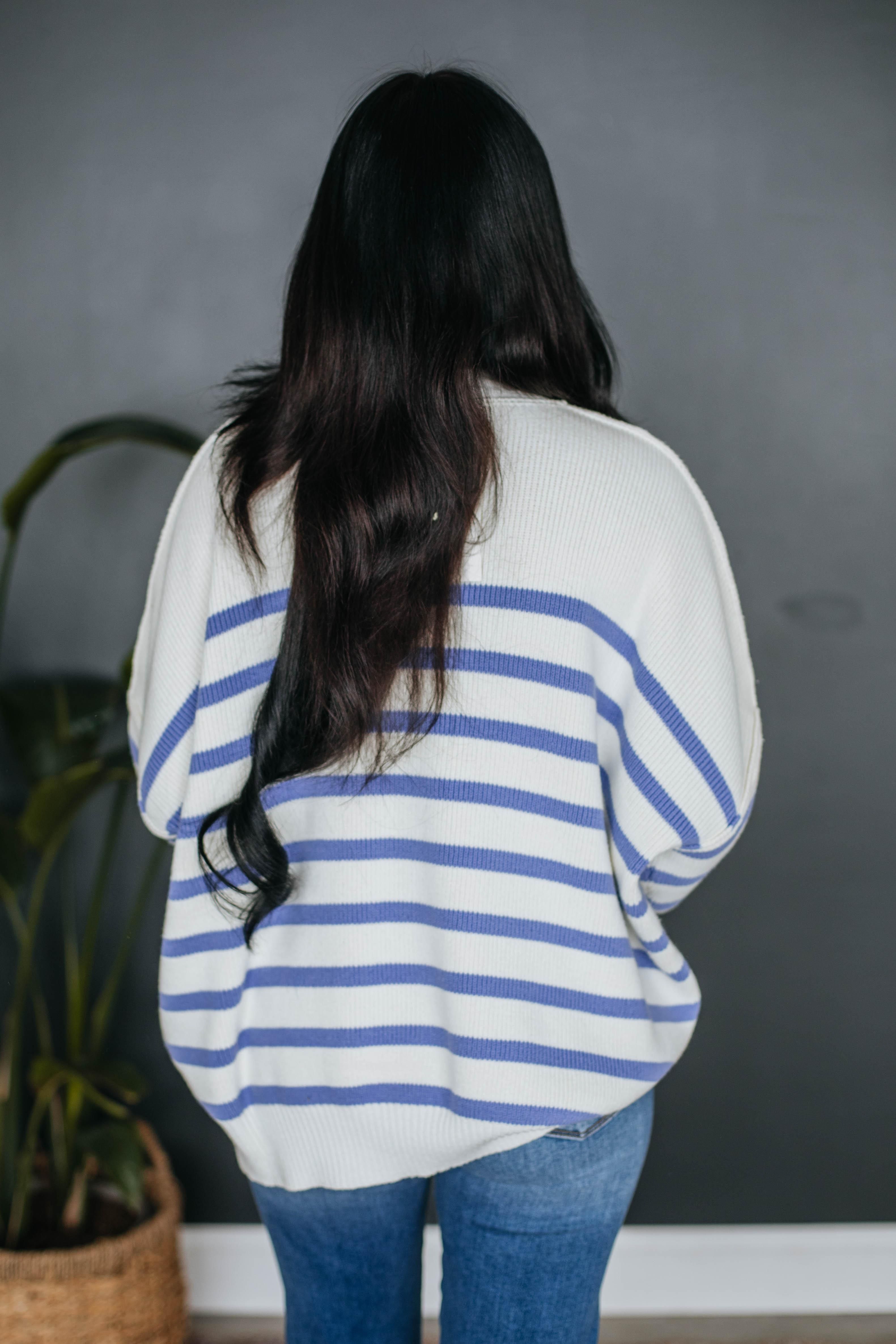 Darcie Striped Sweater - Periwinkle sold by Wild Oak Boutique product image thumbnail 4
