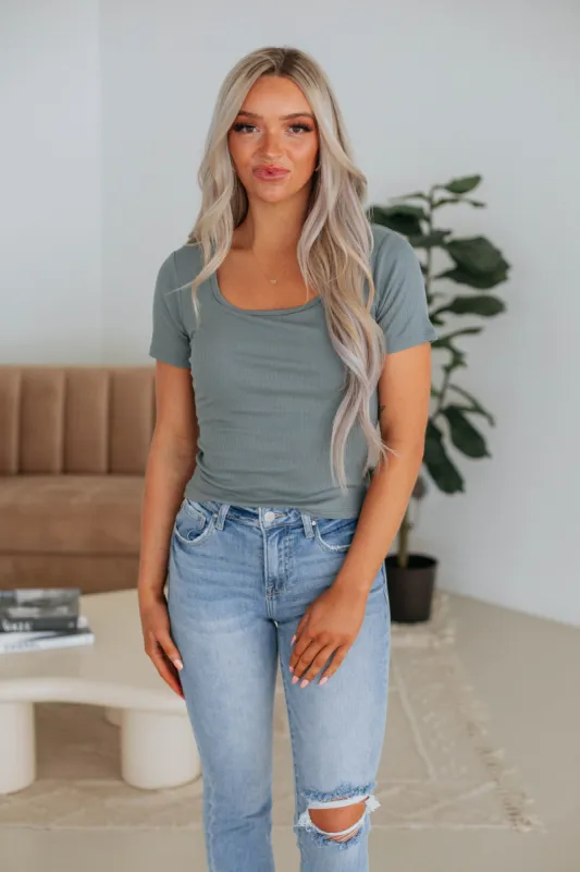 Elsa Ribbed Top - Dusty Sage sold by Wild Oak Boutique