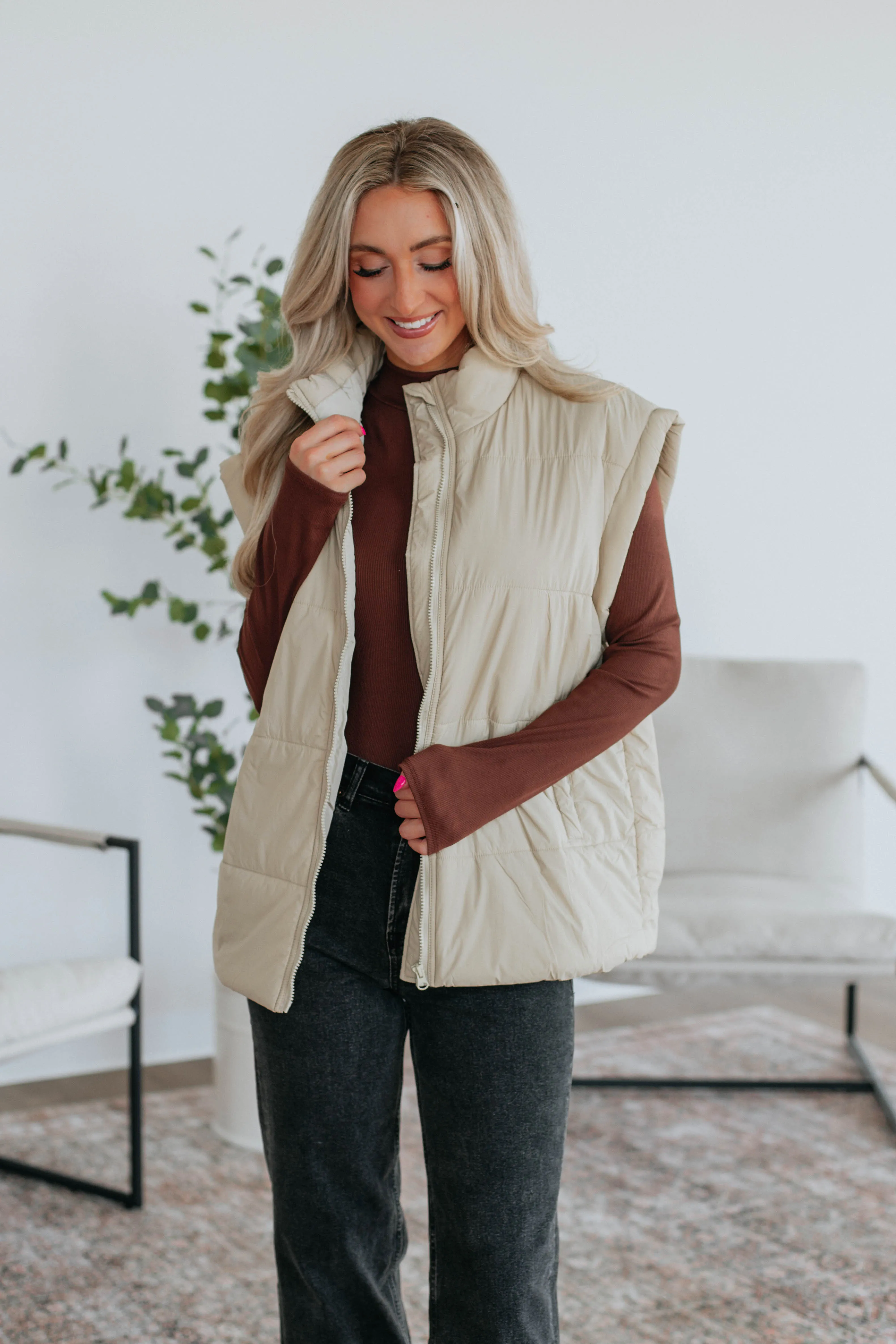 Williamson Puffer Vest - Natural sold by Wild Oak Boutique