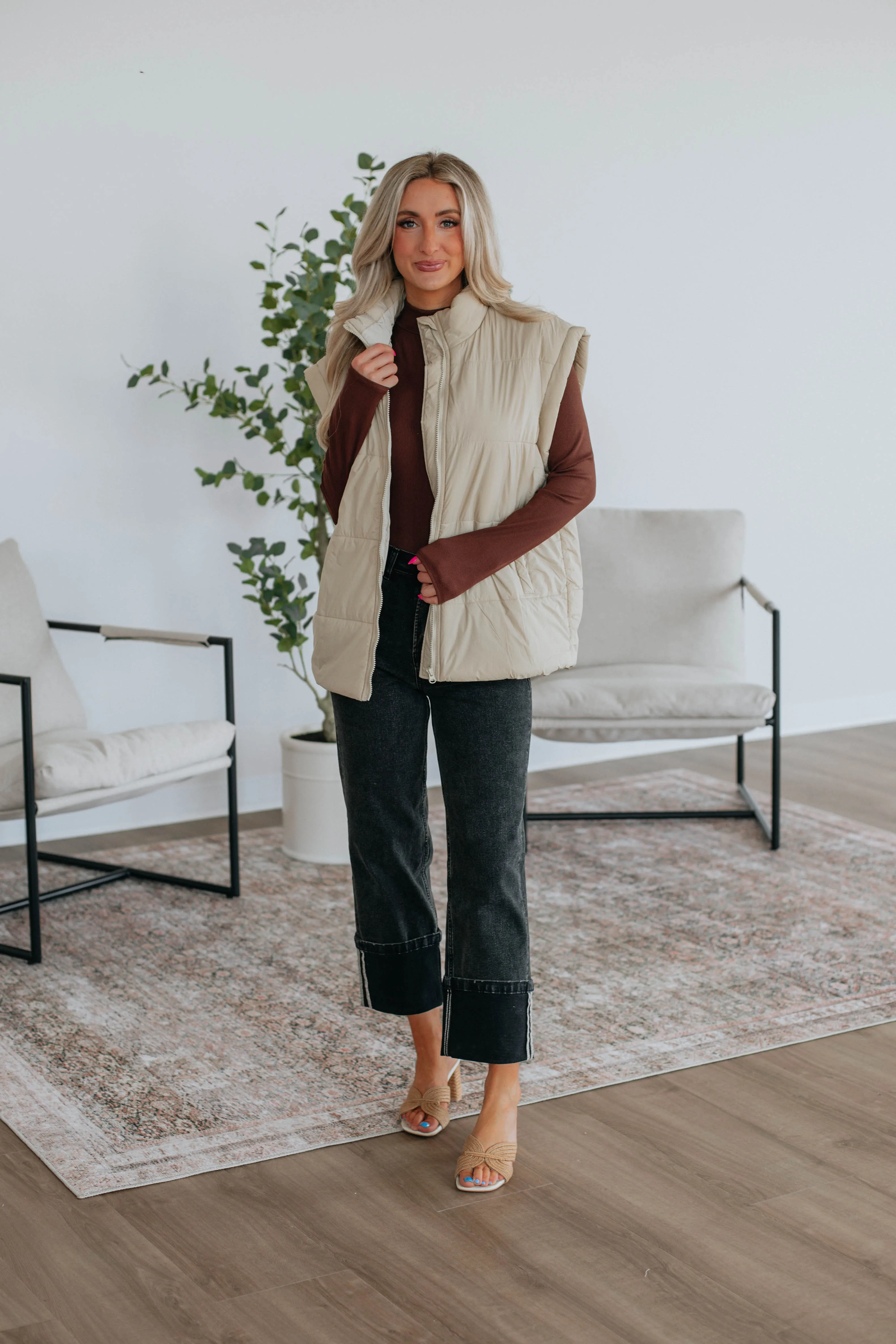 Williamson Puffer Vest - Natural sold by Wild Oak Boutique product image thumbnail 2