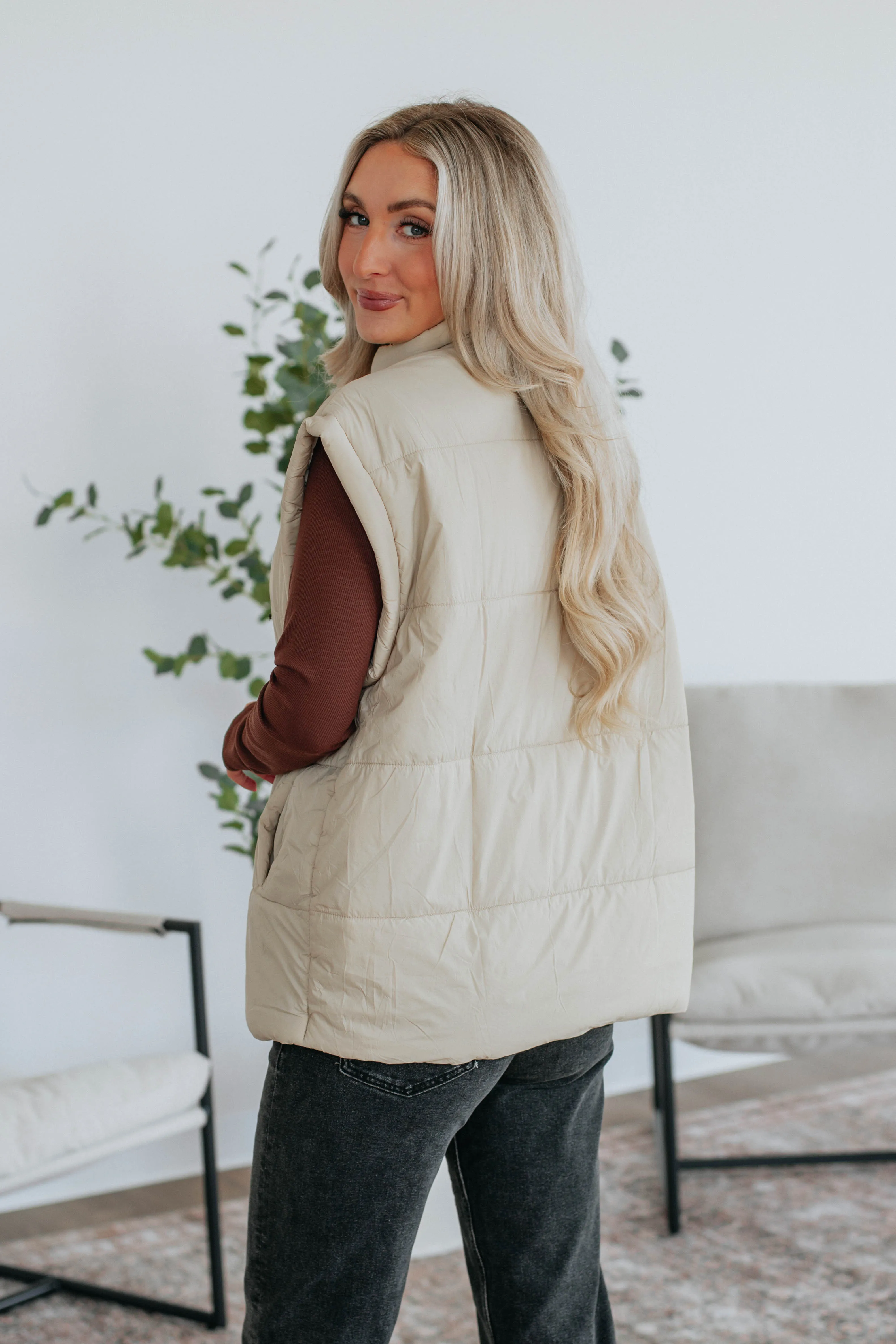 Williamson Puffer Vest - Natural sold by Wild Oak Boutique product image thumbnail 4