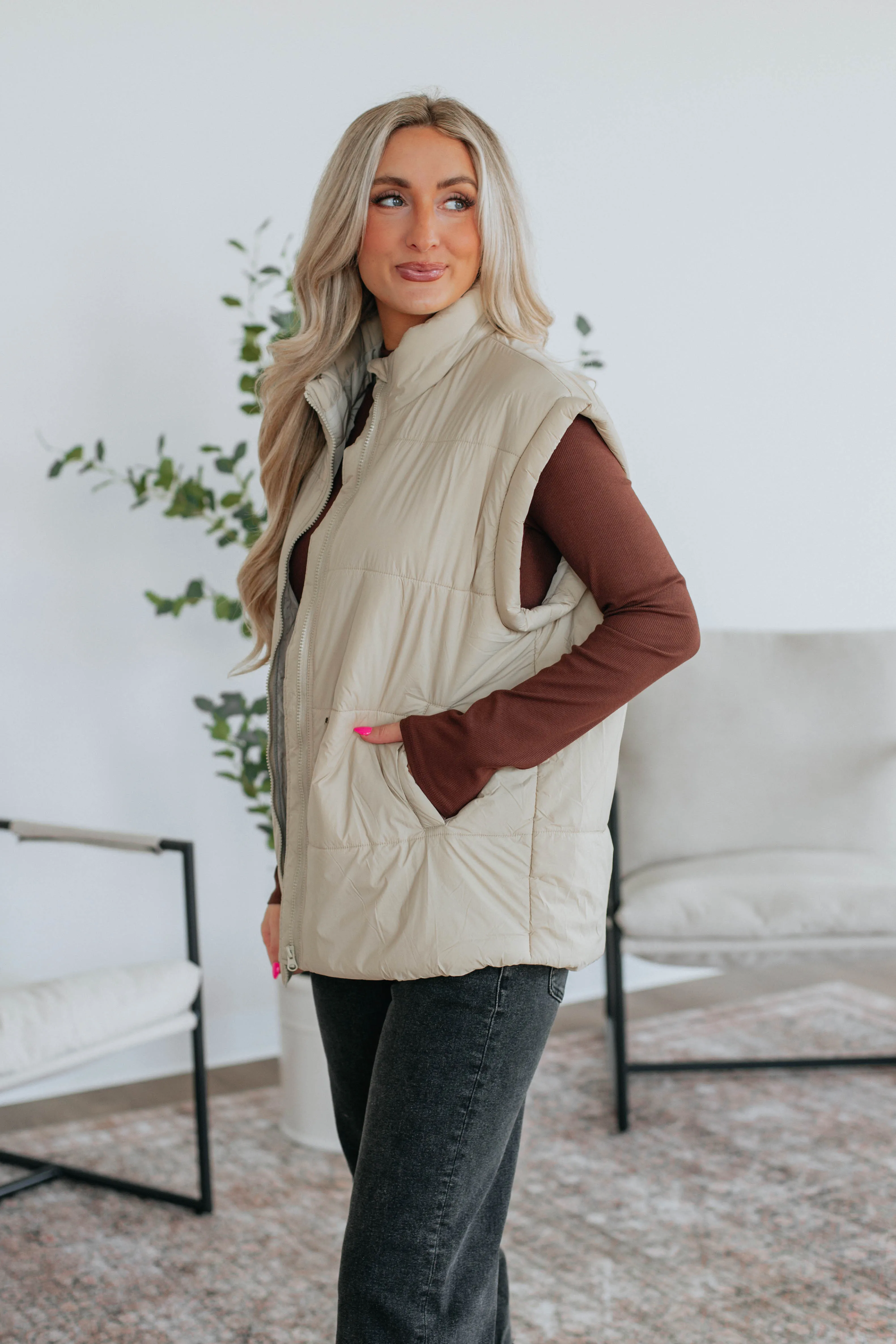 Williamson Puffer Vest - Natural sold by Wild Oak Boutique product image thumbnail 3