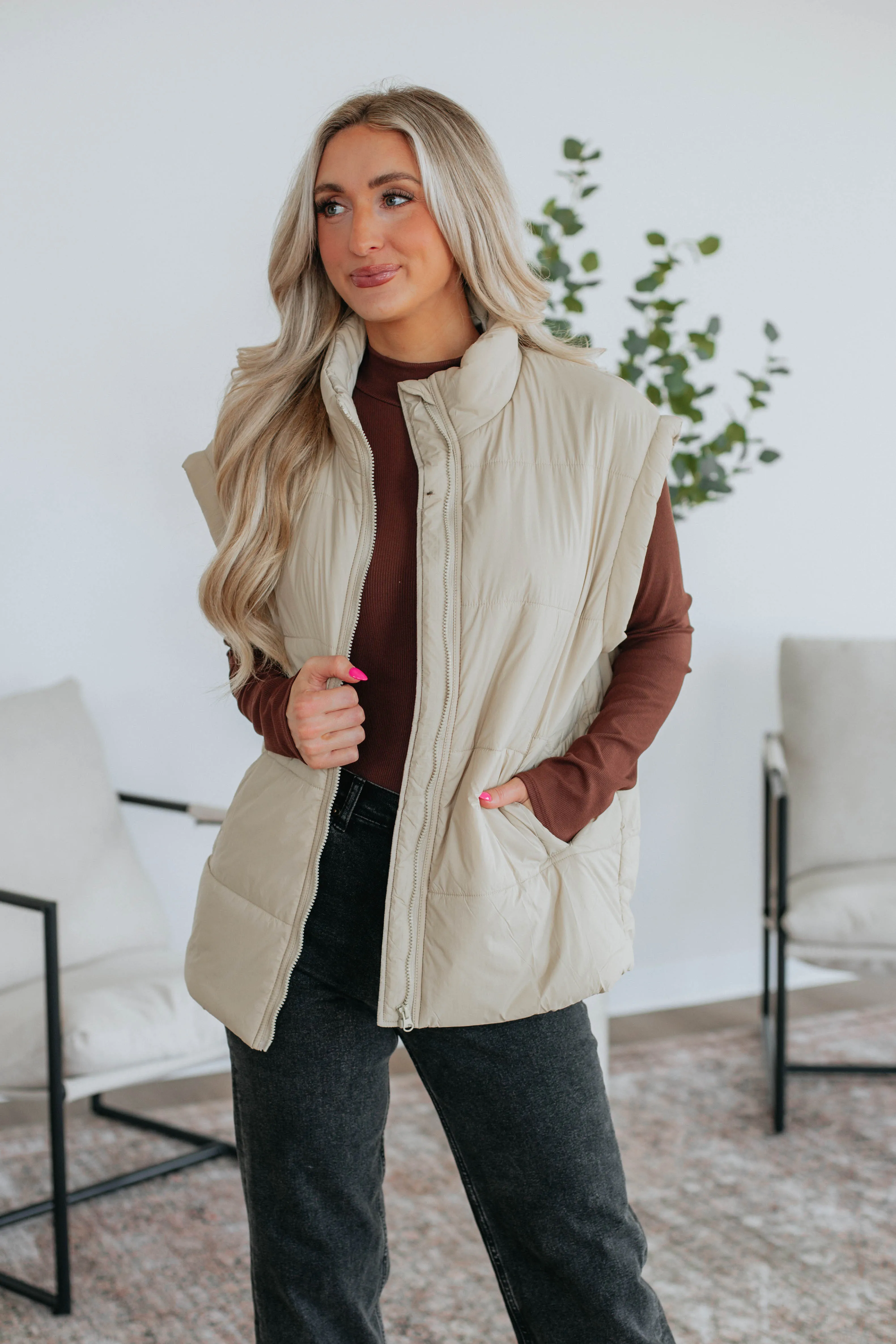 Williamson Puffer Vest - Natural sold by Wild Oak Boutique product image thumbnail 5