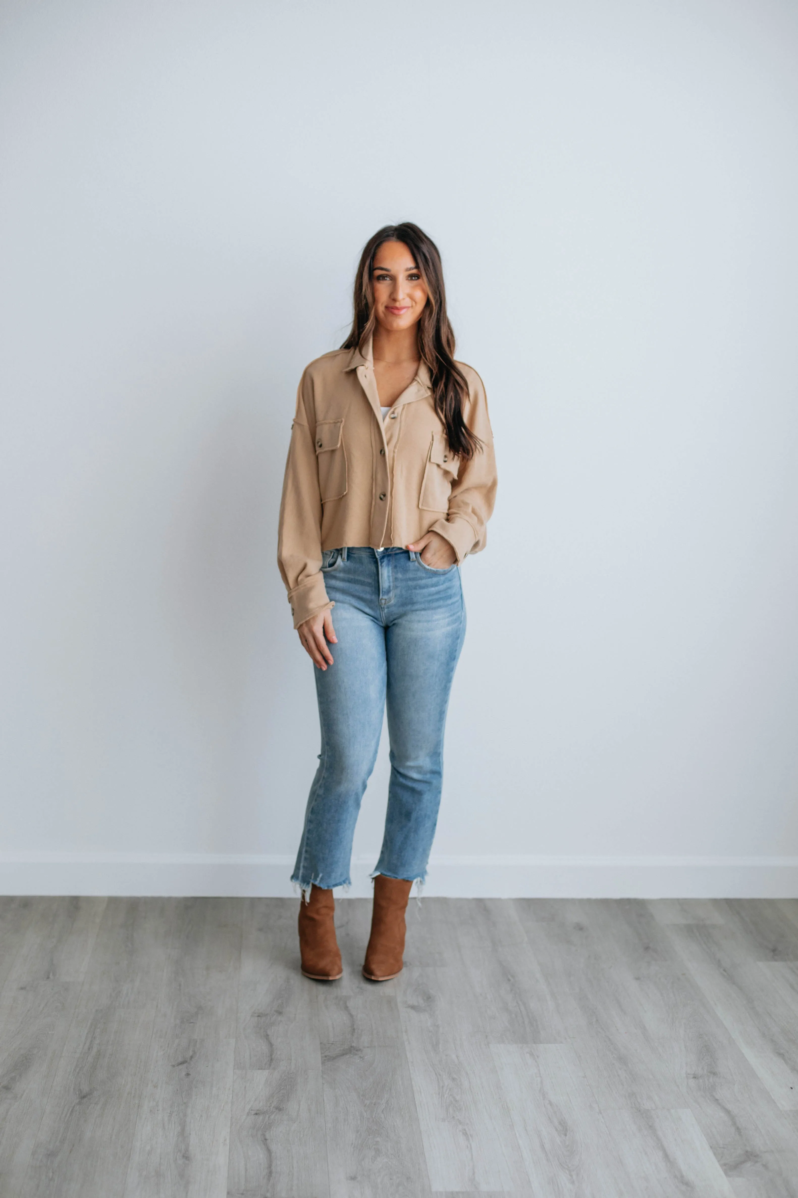 Benny Cropped Shacket - Biscotti sold by Wild Oak Boutique product image thumbnail 4