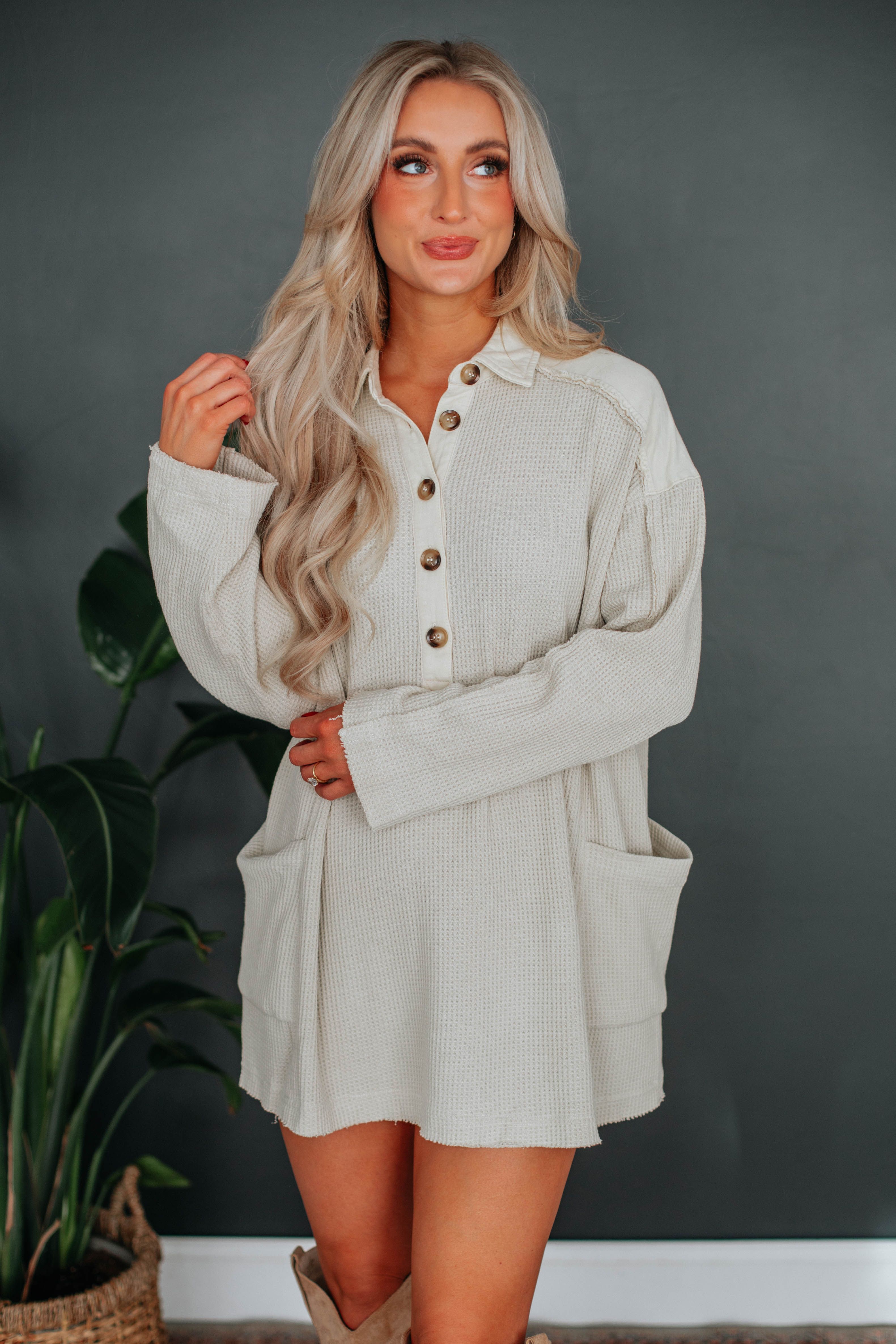 Monet Oversized Henley Top sold by Wild Oak Boutique