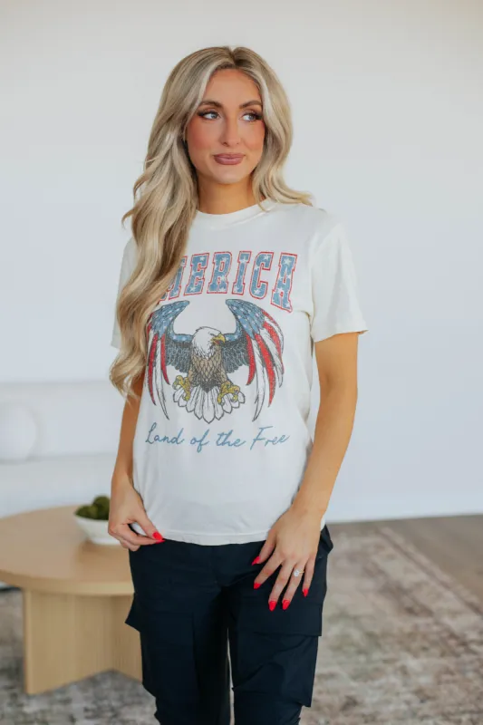 Land Of The Free Graphic Tee - Ivory sold by Wild Oak Boutique