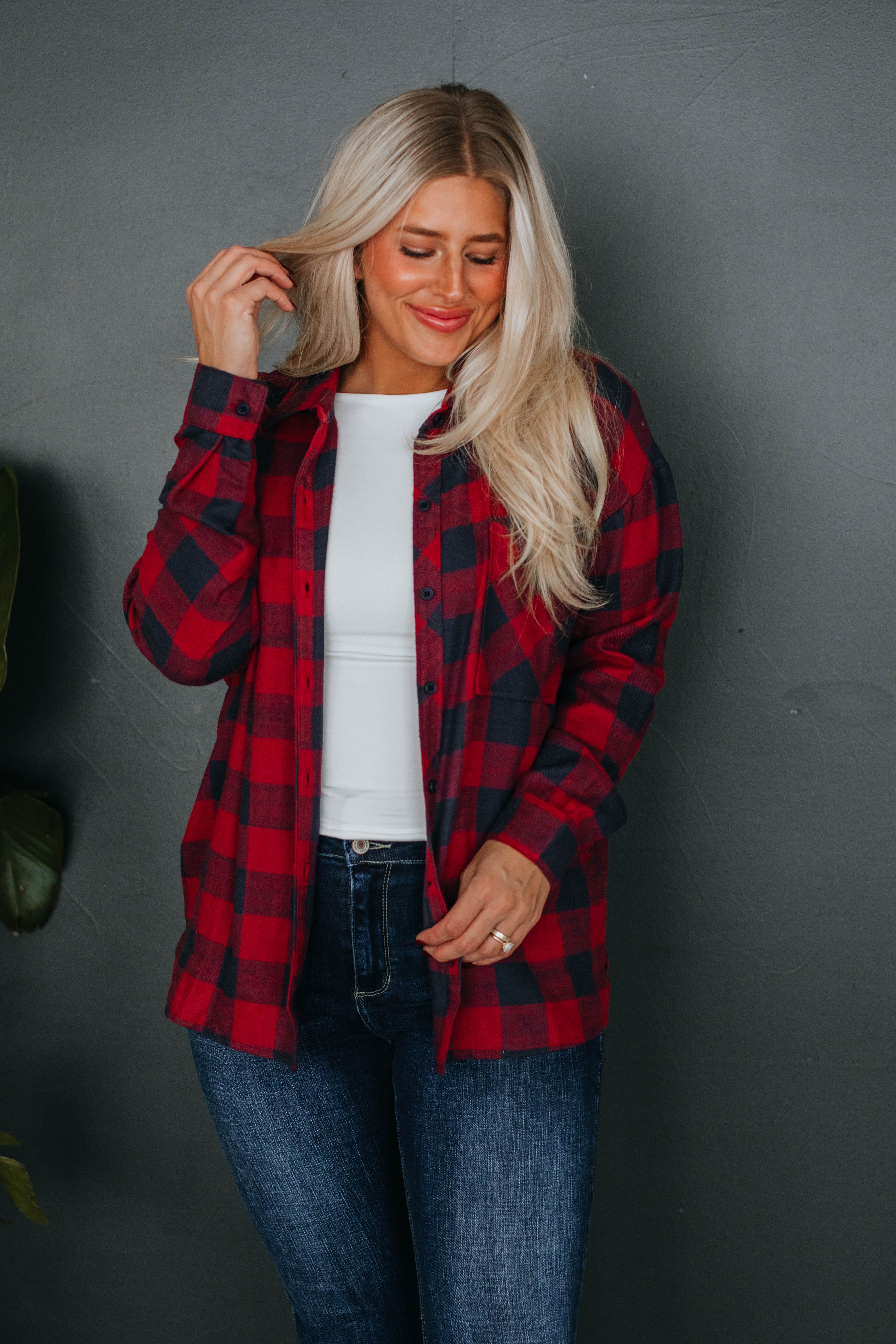 Rayla Flannel - Cranberry Mix sold by Wild Oak Boutique