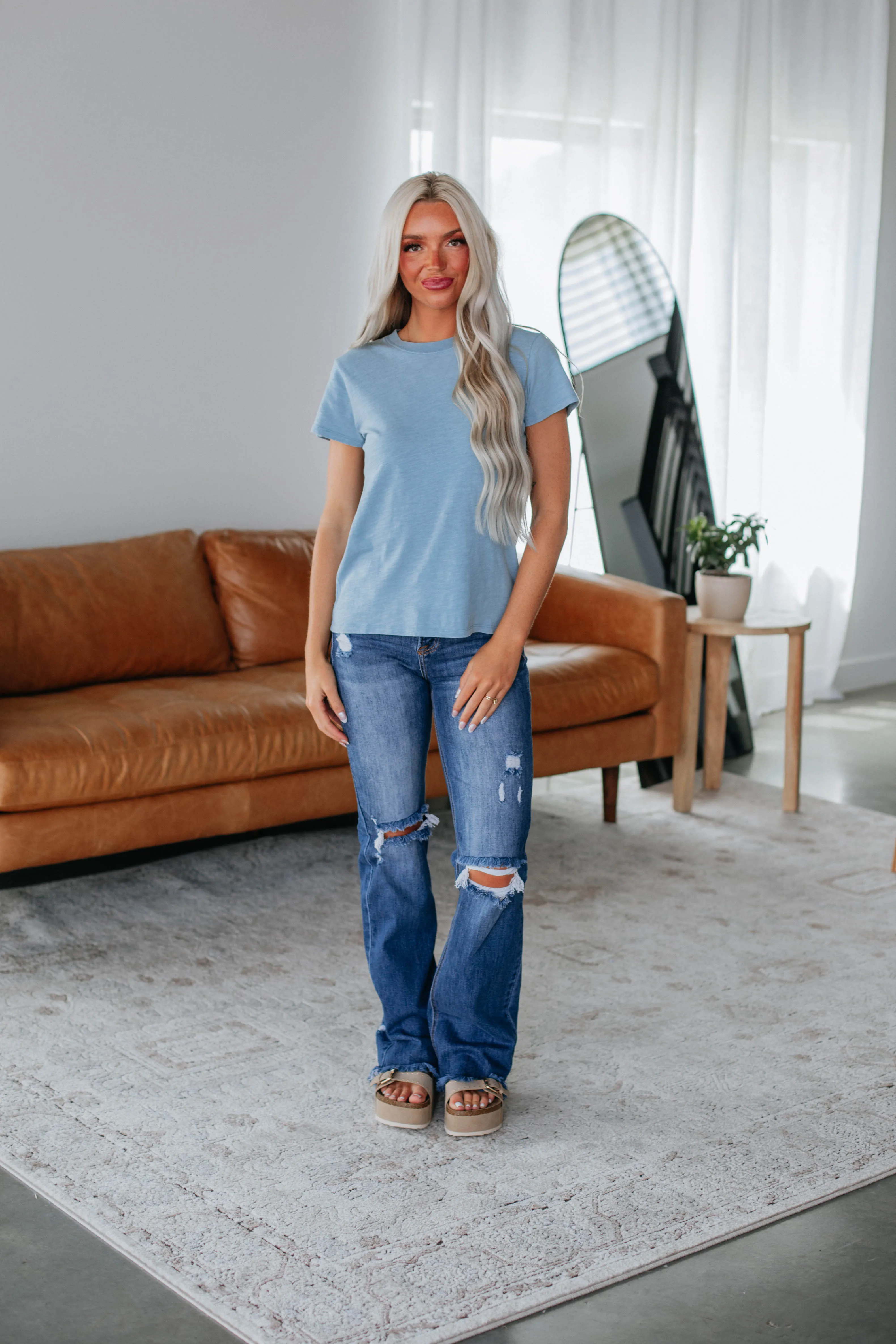 Jeannette Basic Tee - Vintage Blue sold by Wild Oak Boutique product image thumbnail 2