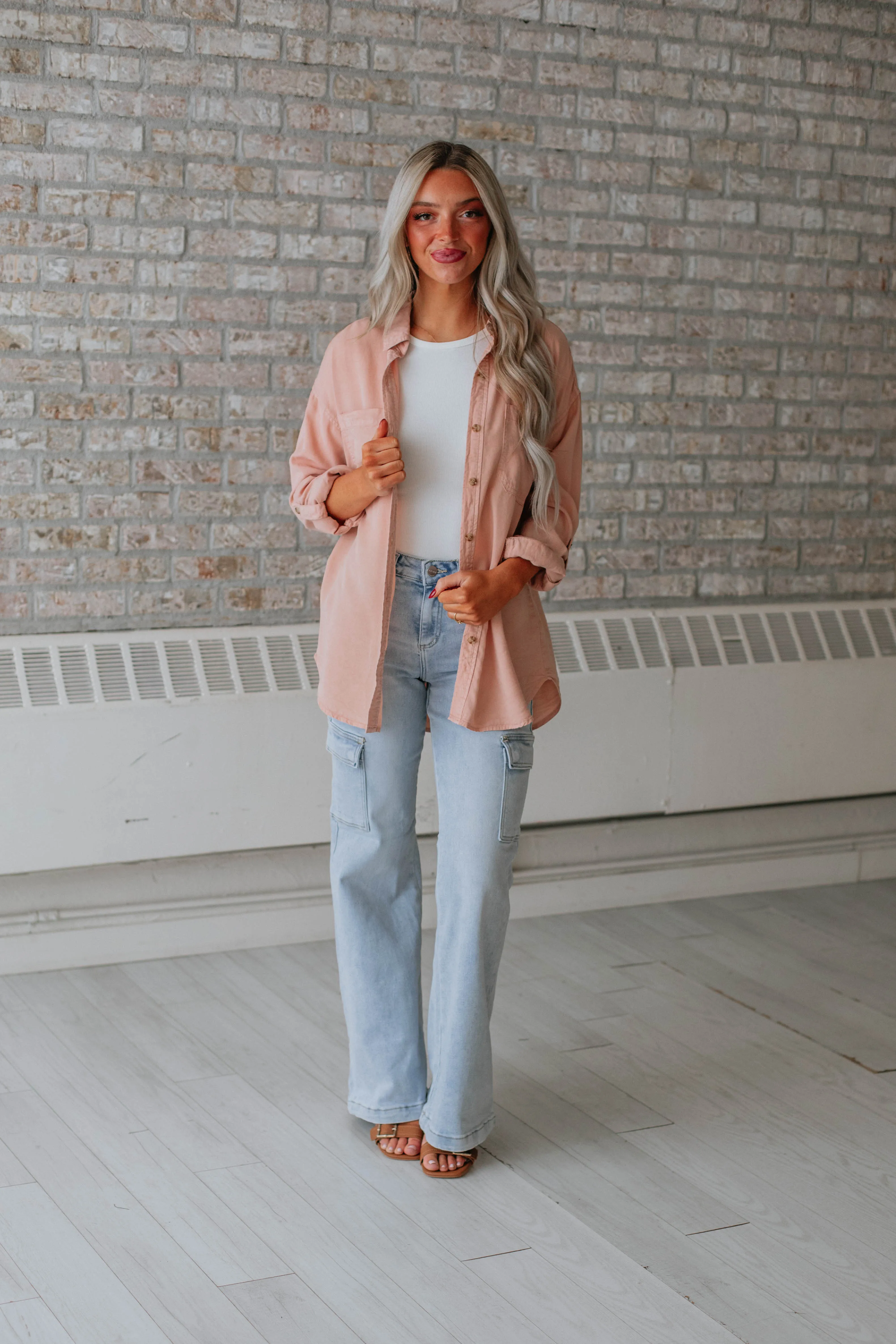 Keisha Button Down - Blush sold by Wild Oak Boutique