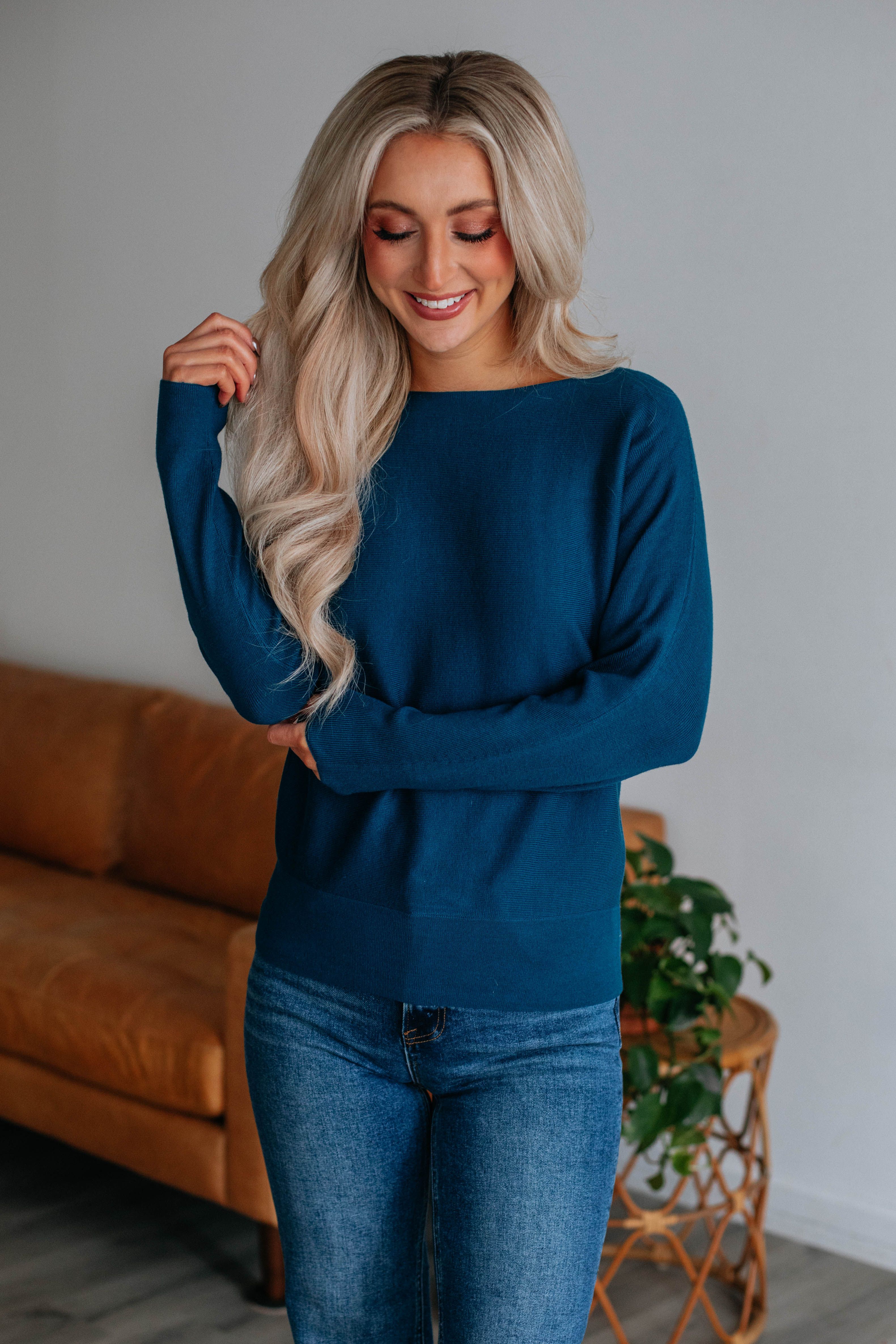 Helen Ribbed Sweater - Dark Teal sold by Wild Oak Boutique