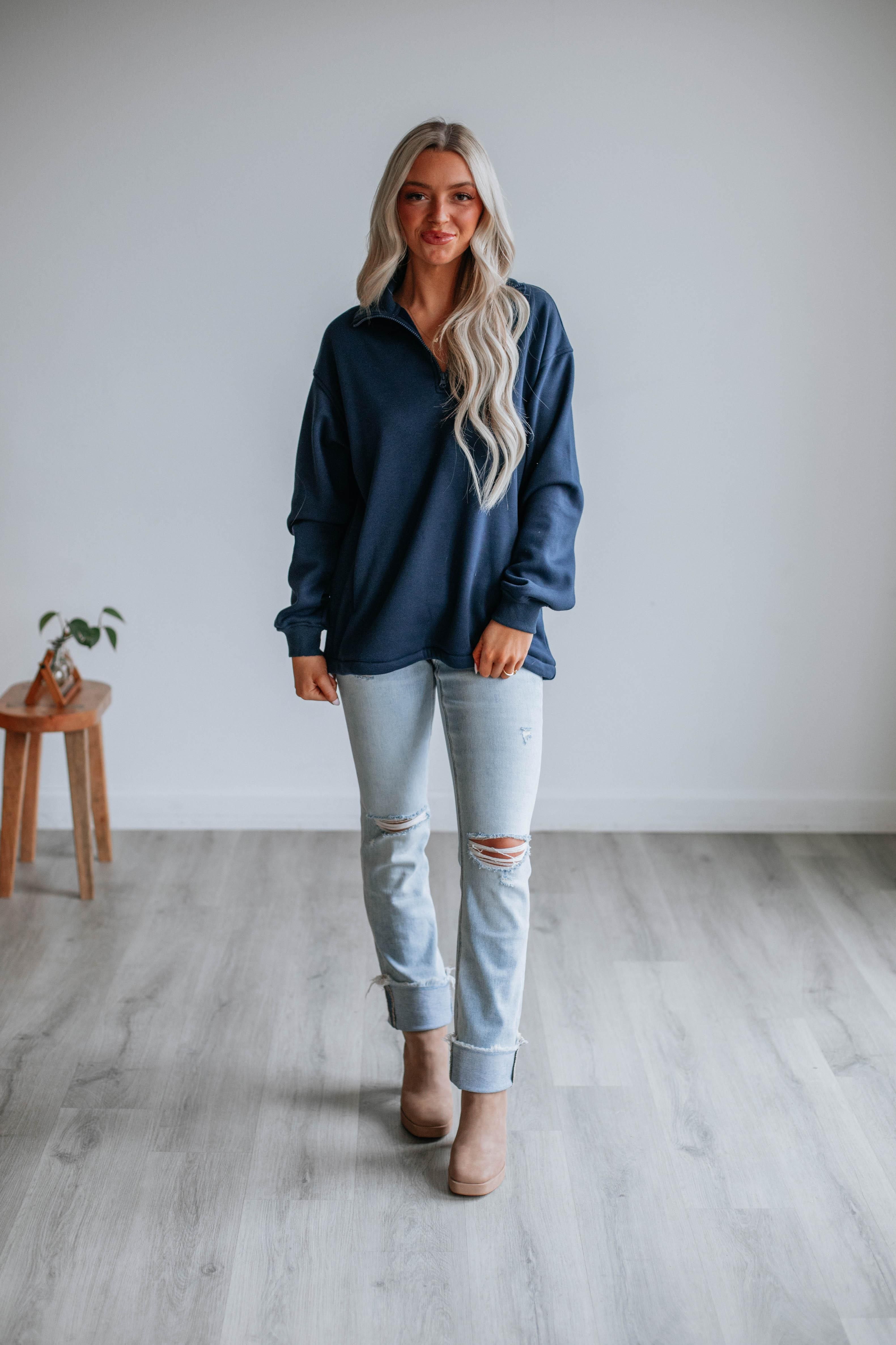 Jett Half-Zip Pullover - Navy sold by Wild Oak Boutique product image thumbnail 3