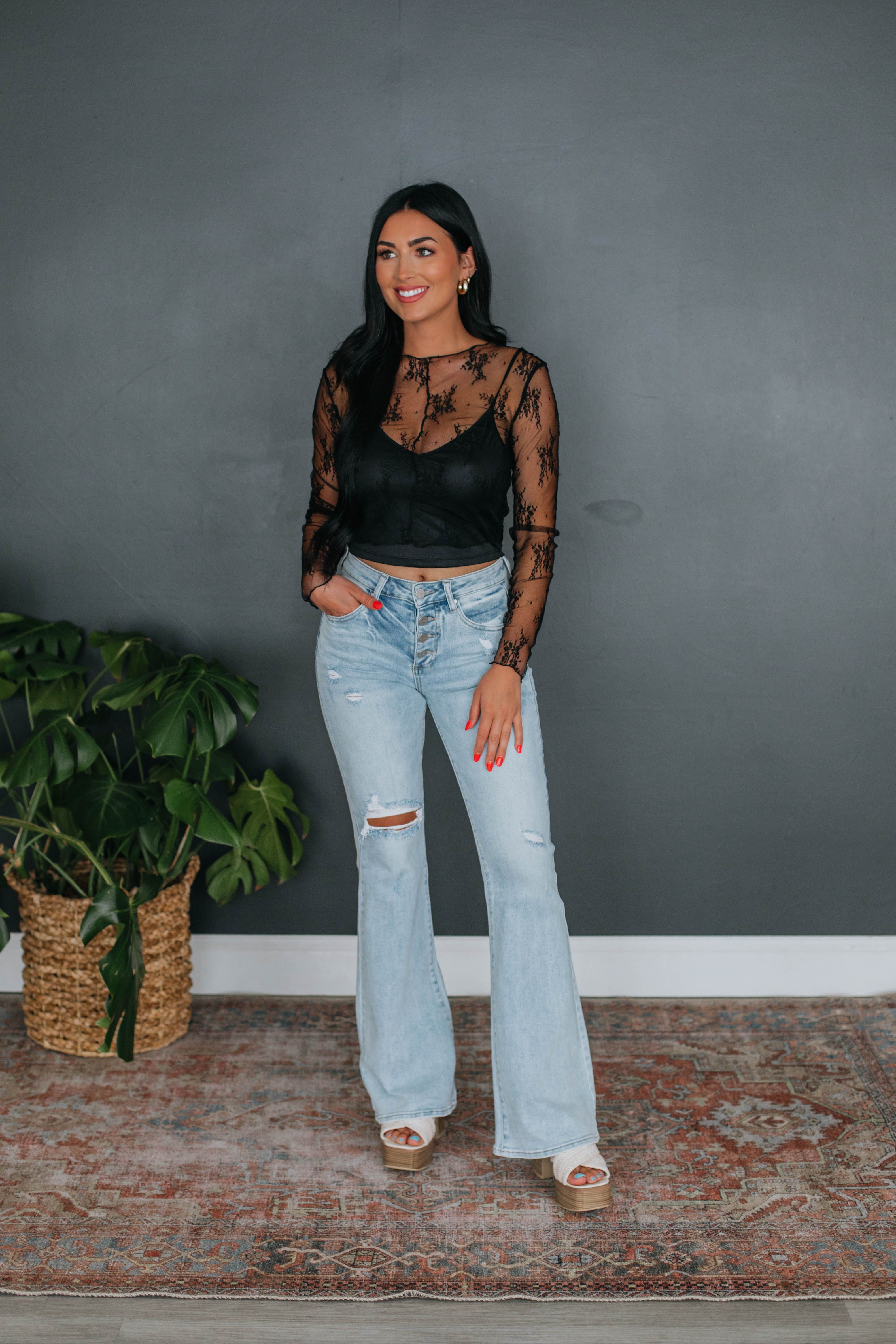Mina Lace Top - Black sold by Wild Oak Boutique