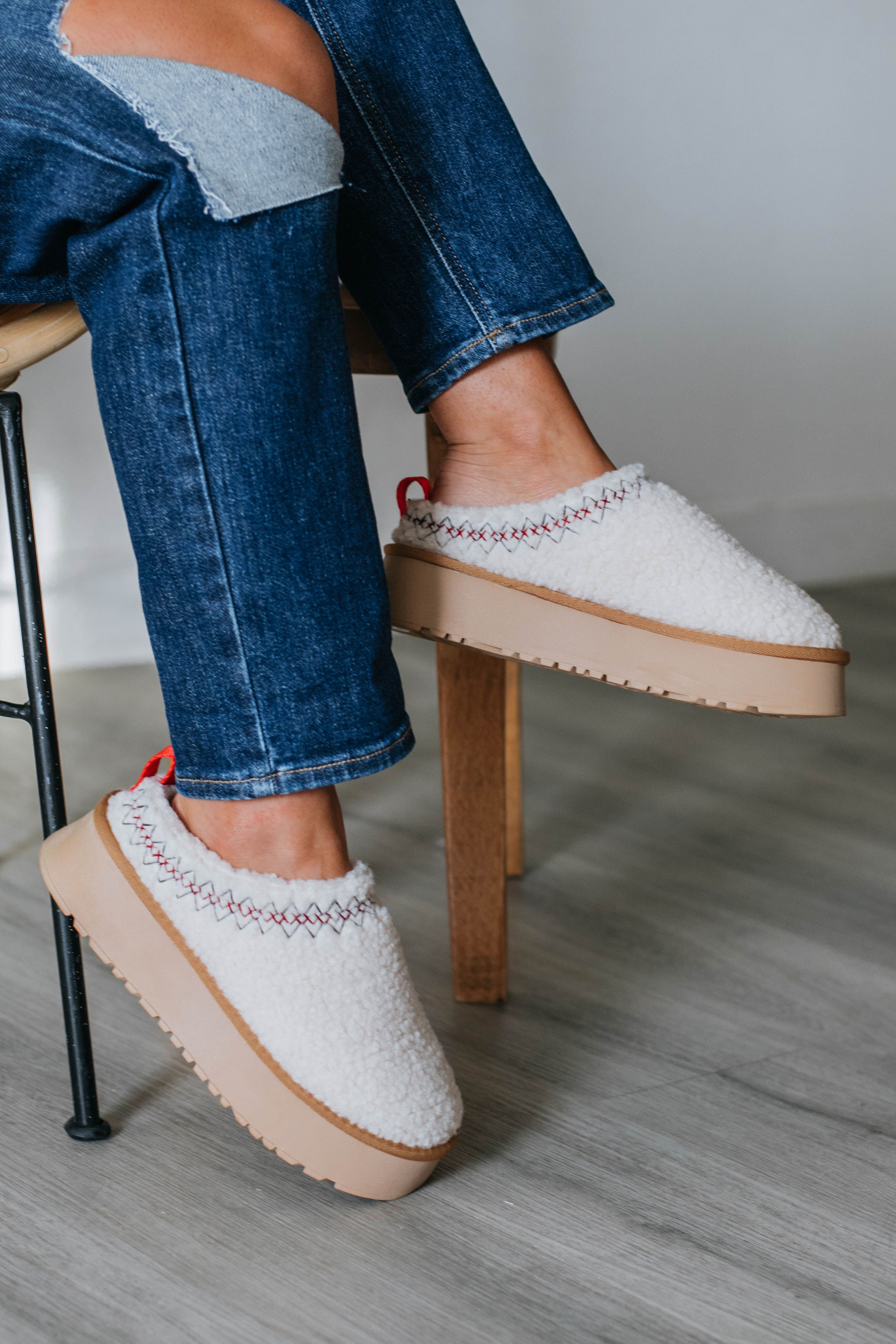 Cozy Era Sherpa Platform Slippers - Cream sold by Wild Oak Boutique