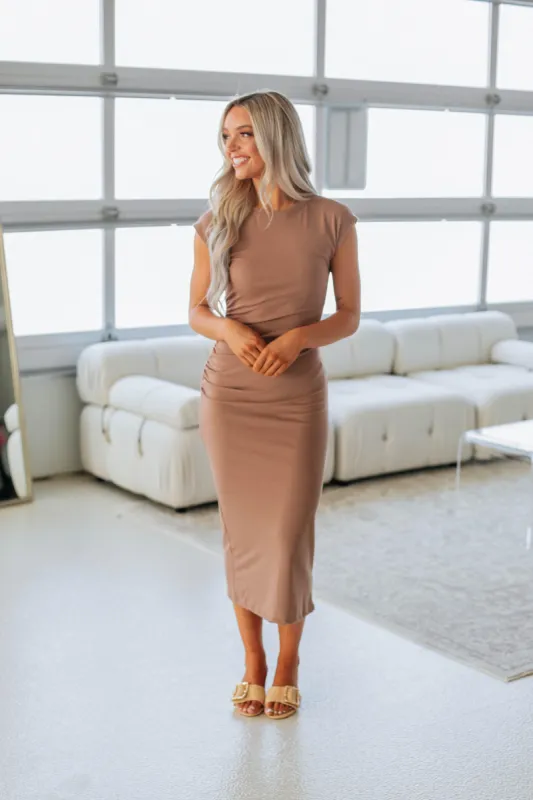 Elvia Midi Dress - Mocha sold by Wild Oak Boutique